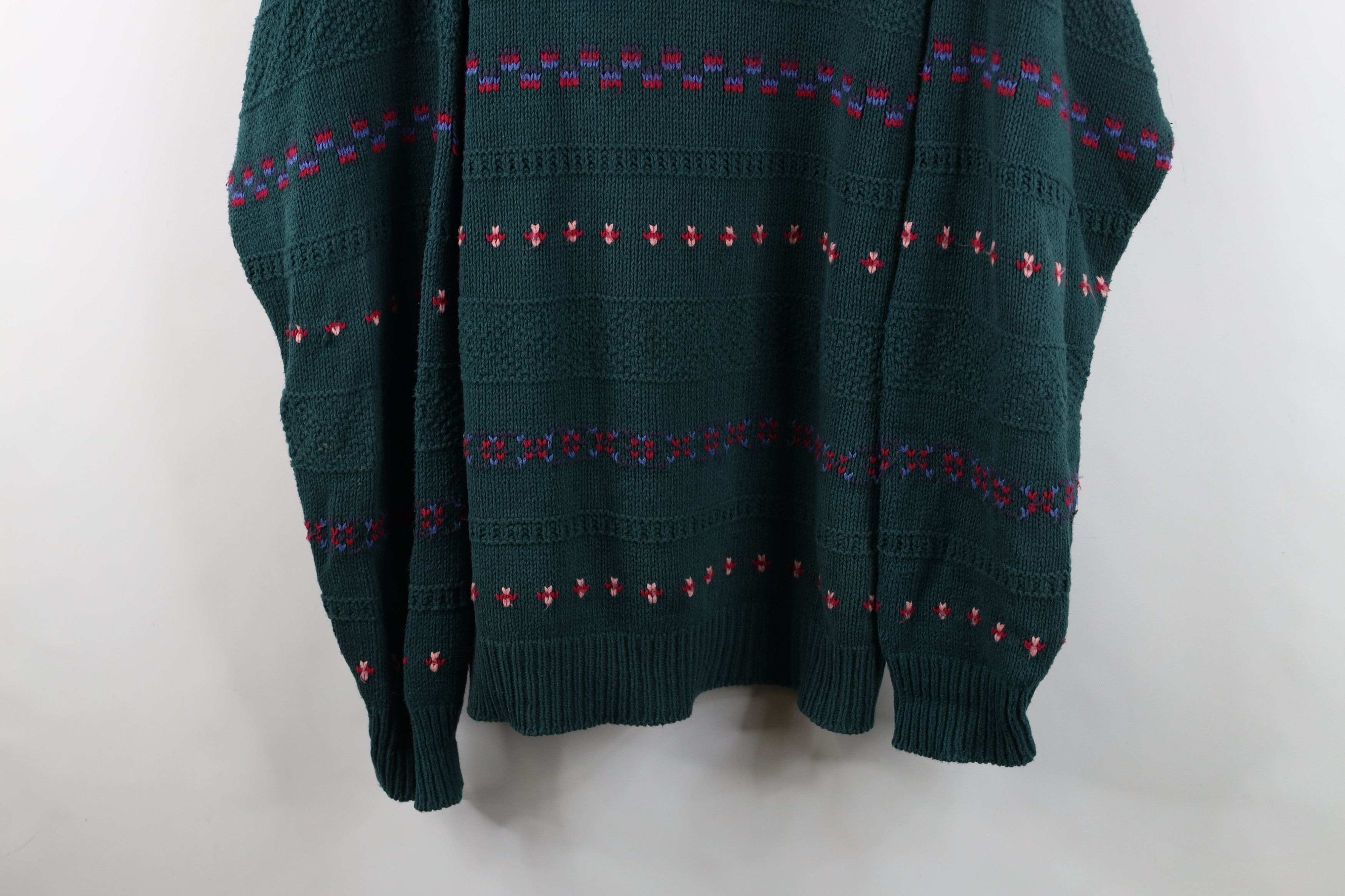 Vintage Vintage 90s Streetwear Fair Isle Knit Crewneck Sweater Green Size US XL / EU 56 / 4 - 3 Thumbnail