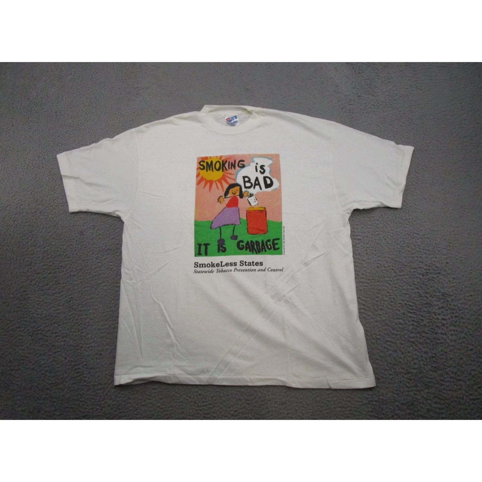 Hanes VINTAGE Smoking is Bad it is Garbage Single Stitch Shirt XL White Hanes T-Shirt Mens 90s Garbage Anti Smoking Size US XL / EU 56 / 4 - 2 Thumbnail