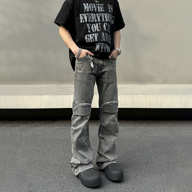 image of Pleated Gray Stack Denim Jeans in Grey, Men's (Size 32)