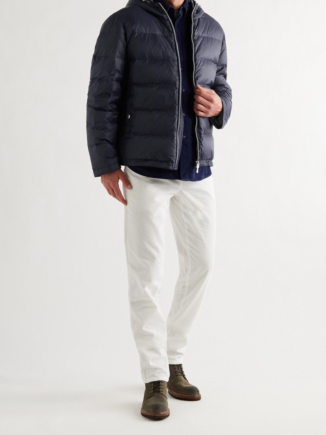 Brunello Cucinelli o1w1db10225 Quilted Shell Down Hooded Jacket in Dark Navy Size US XS / EU 42 / 0 - 2 Thumbnail