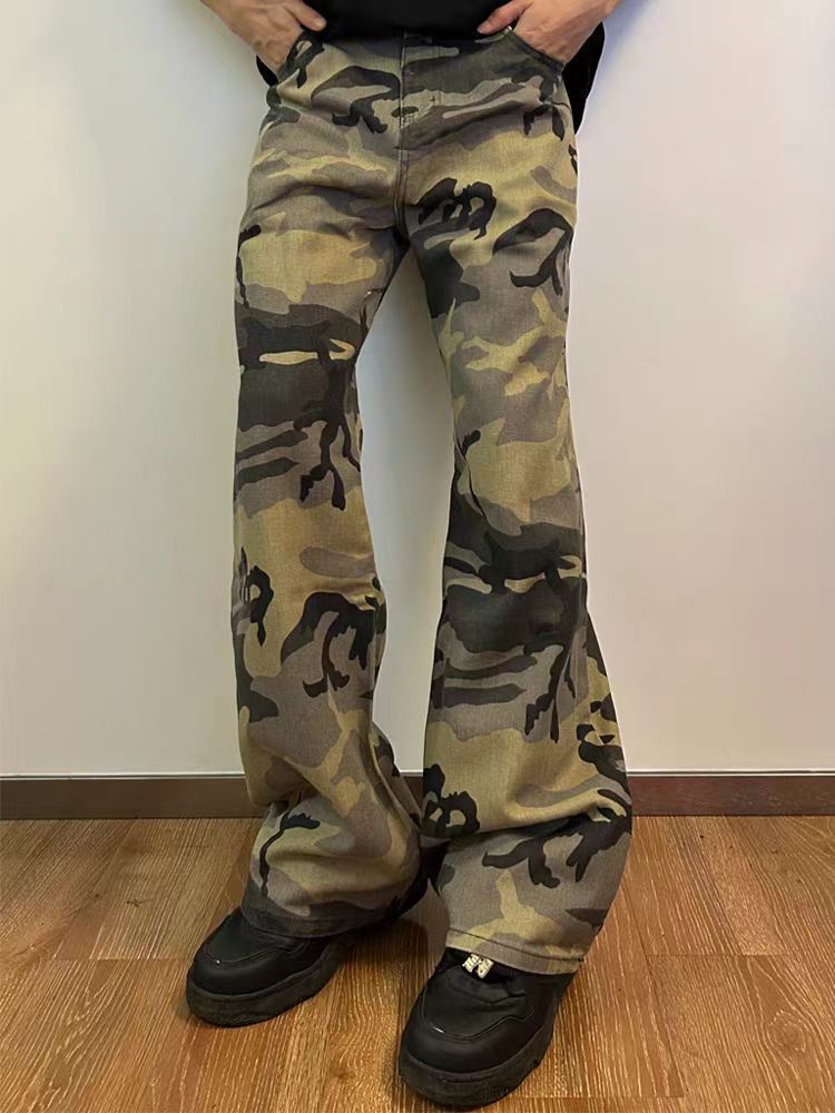 Straight leg camouflage washed vintage casual jeans