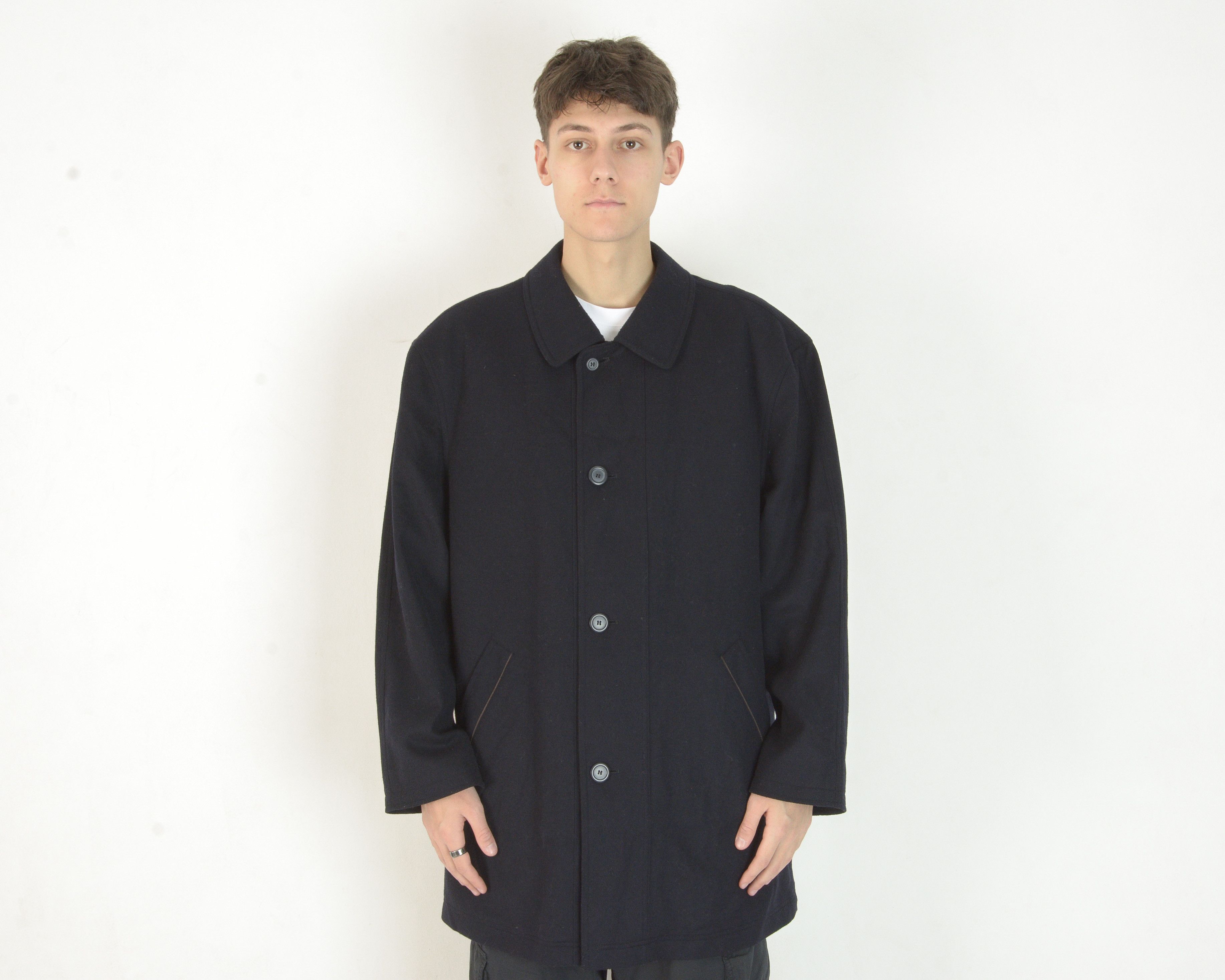 image of Vintage Odermark Michiels Loden Mens L Wool Jacket Over Coat Winter in Black (Size Large)