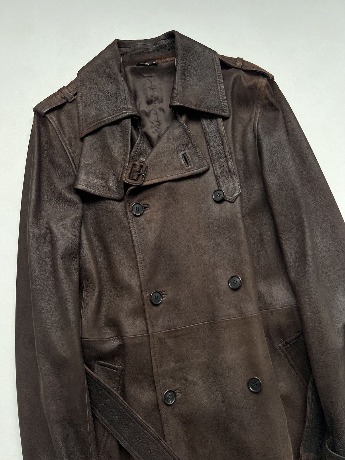 Miu Miu 🔥Archive Miu Miu FW2006 Hand Dyed Leather Trench Coat Brown Size M / US 6-8 / IT 42-44 - 9 Thumbnail