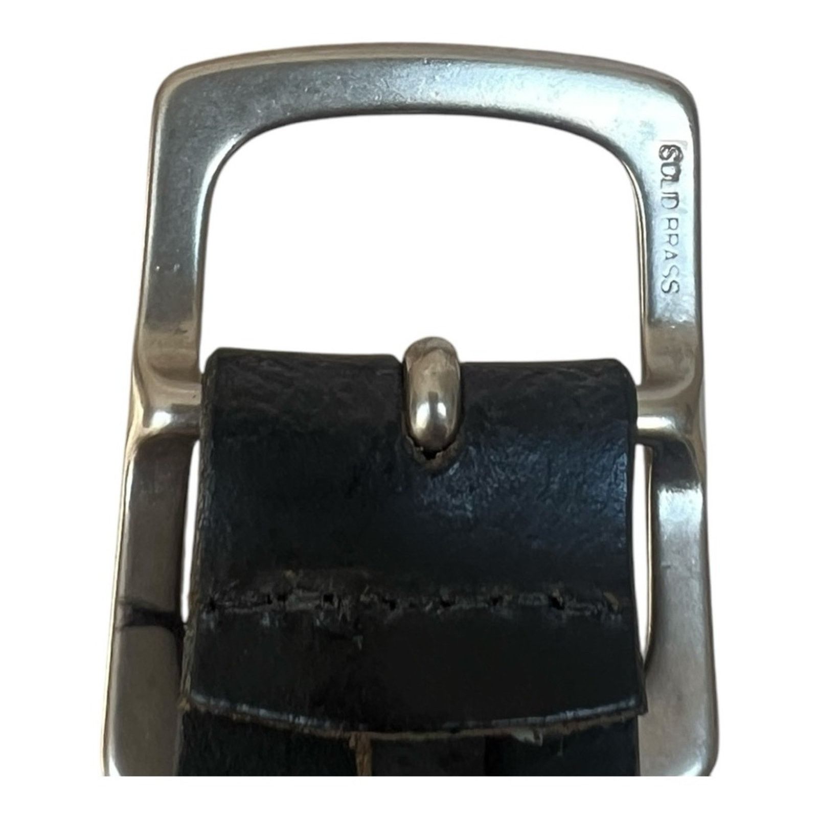 Vintage Classic Black Leather Belt with Silver Square Buckle Size 34 - 4 Thumbnail