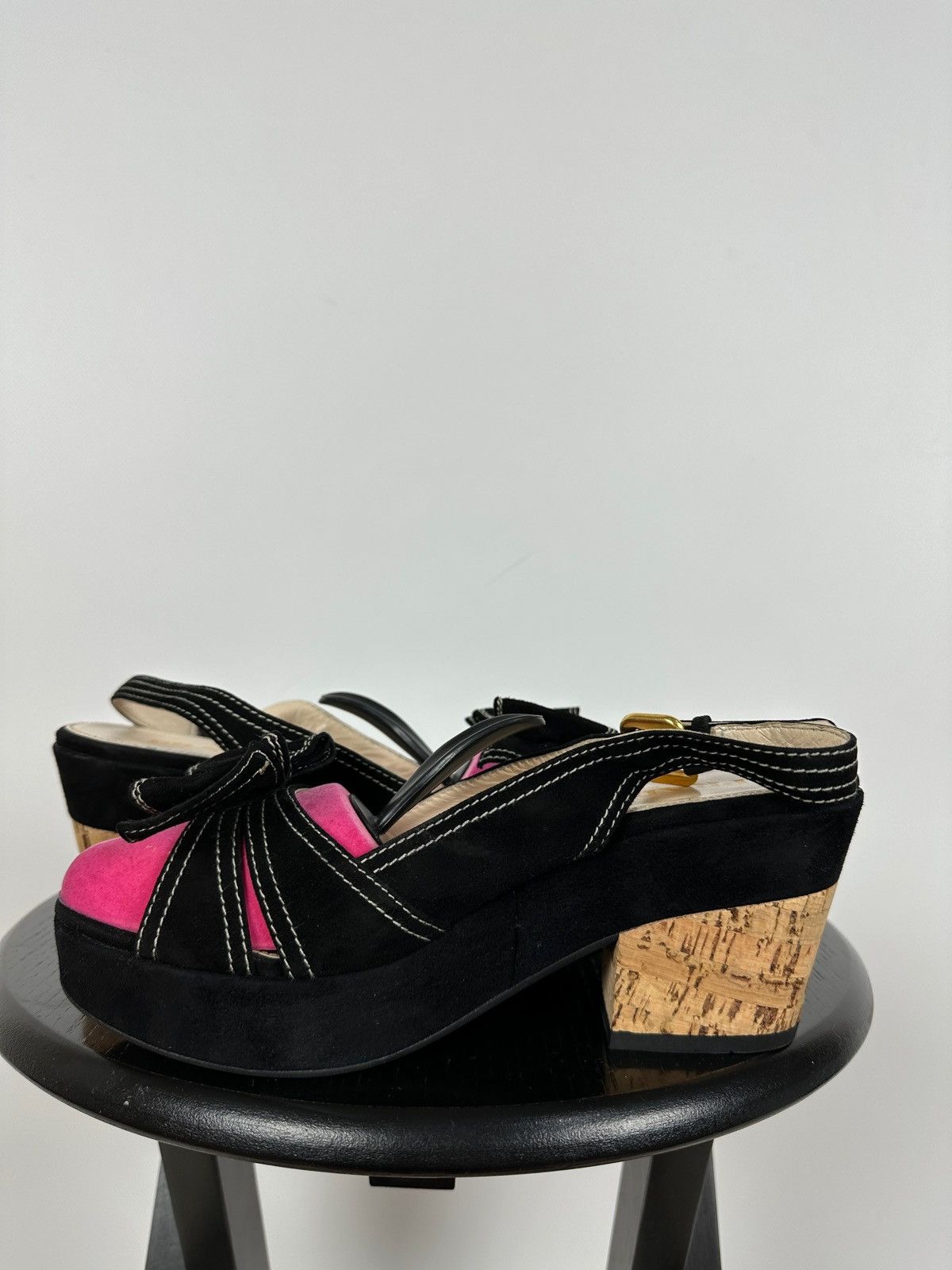 Prada Prada Black Suede Leather Bow Platform Sandals Size US 8 / IT 38 - 10 Thumbnail