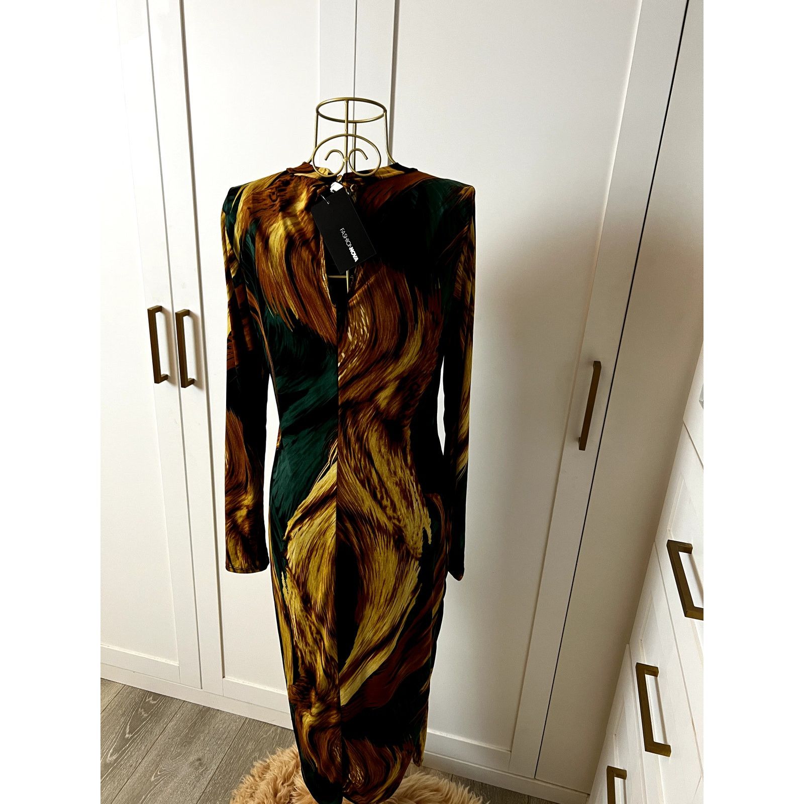 Fashion Nova Fashion Nova Green Combo Printed Long Sleeve Bodycon Dress Size XL / US 12-14 / IT 48-50 - 2 Thumbnail