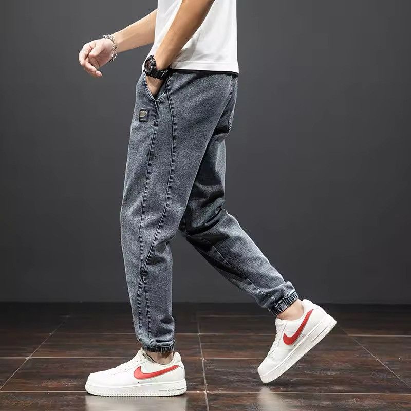 Japanese Brand Elastic Waist Grey Cargo Jeans Men Size US 31 - 2 Thumbnail