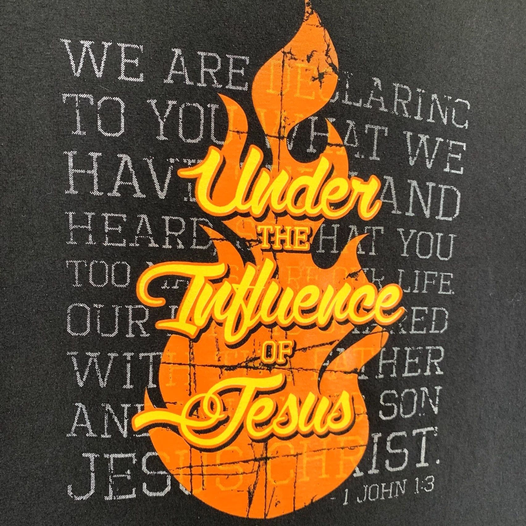 Jerzees VINTAGE Christian T-Shirt Men’s 2XL Crew Neck Short Sleeve Black Faith John 1:3 Graphic Print Unisex All Seasons Size US XXL / EU 58 / 5 - 5 Thumbnail