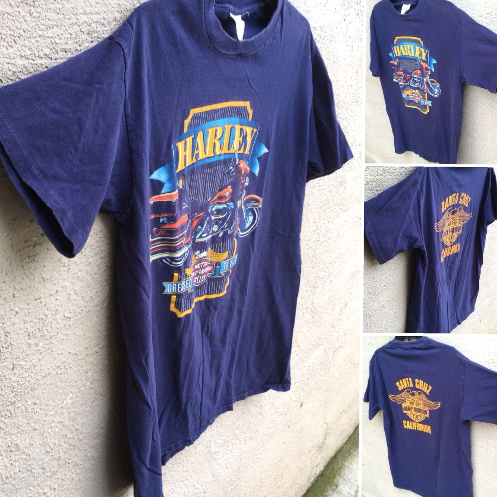 Vintage VINTAGE Harley Davidson Dressed To Kill T-Shirt XL 1987 Blue Men Santa Cruz CA Center Cut Heavy T Graphic Tee Size US XL / EU 56 / 4 - 2 Thumbnail