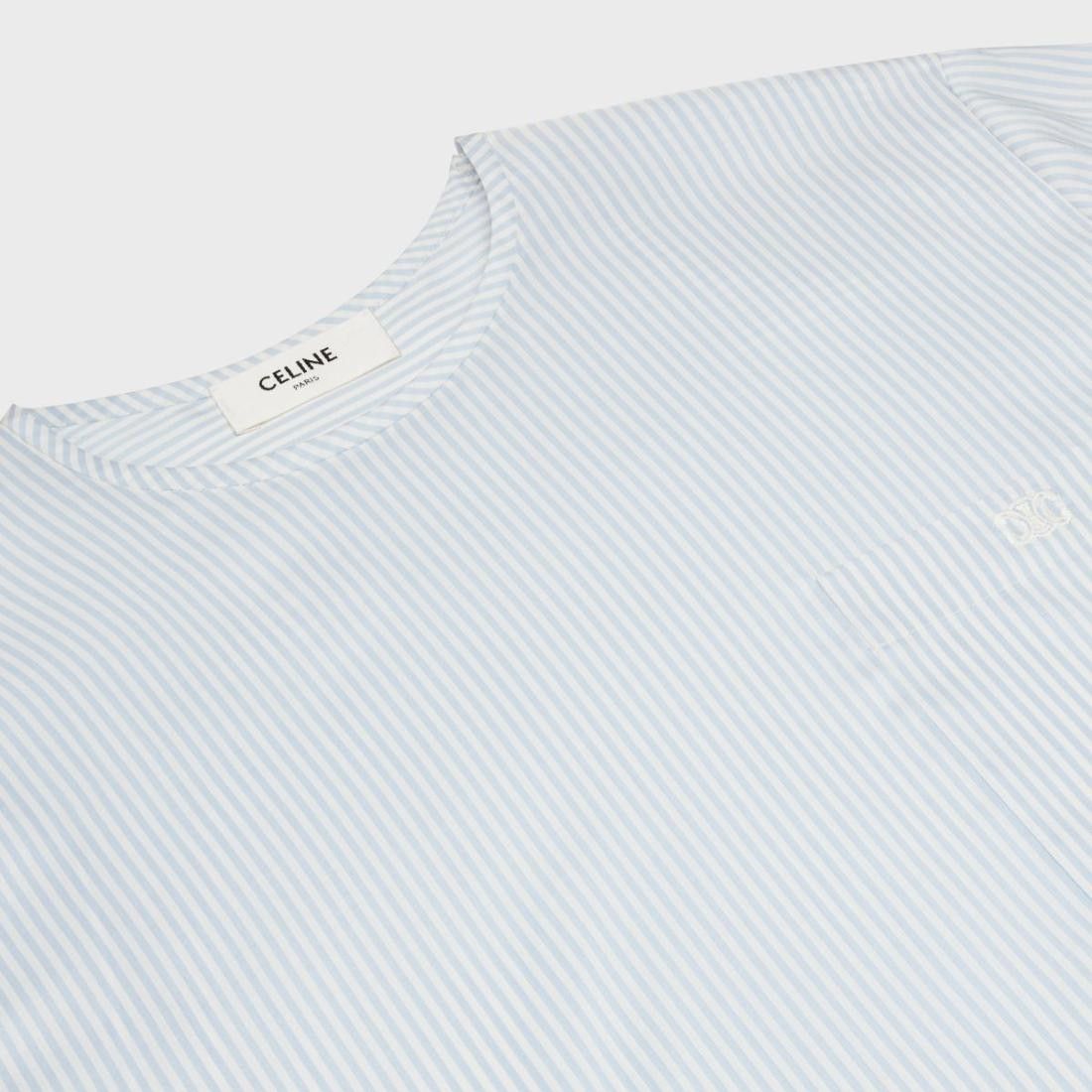 Celine o1bcso1str0824 Pure Collar Blouse Striped Silk in Light Blue Size L / US 10 / IT 46 - 3 Thumbnail