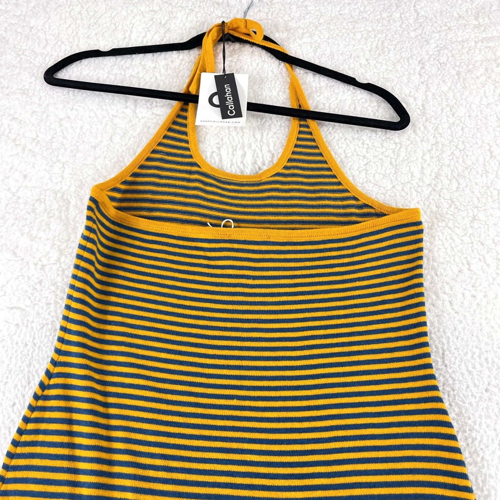 Vintage Callahan Nicky Halter Dress Womens Small Yellow Blue Stripe Knit Casual Pullover Dress Size S / US 4 / IT 40 - 7 Thumbnail