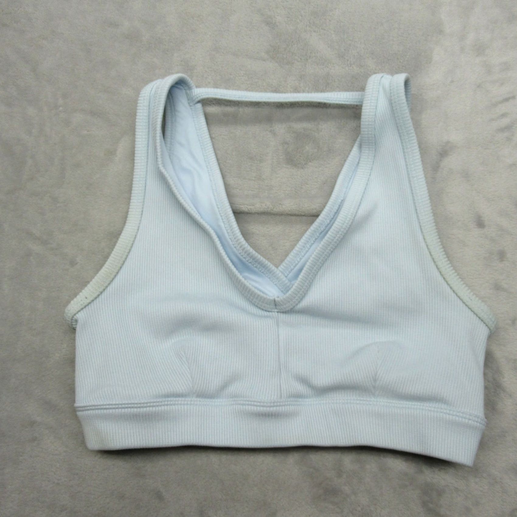 Alo ALO Yoga Sports Bra Women's XS Light Blue Ribbed Wrap Pullover Activewear Yoga Pilate Dance Walking Sports Bra Womens XS Blue Size XS / US 0-2 / IT 36-38 - 3 Thumbnail