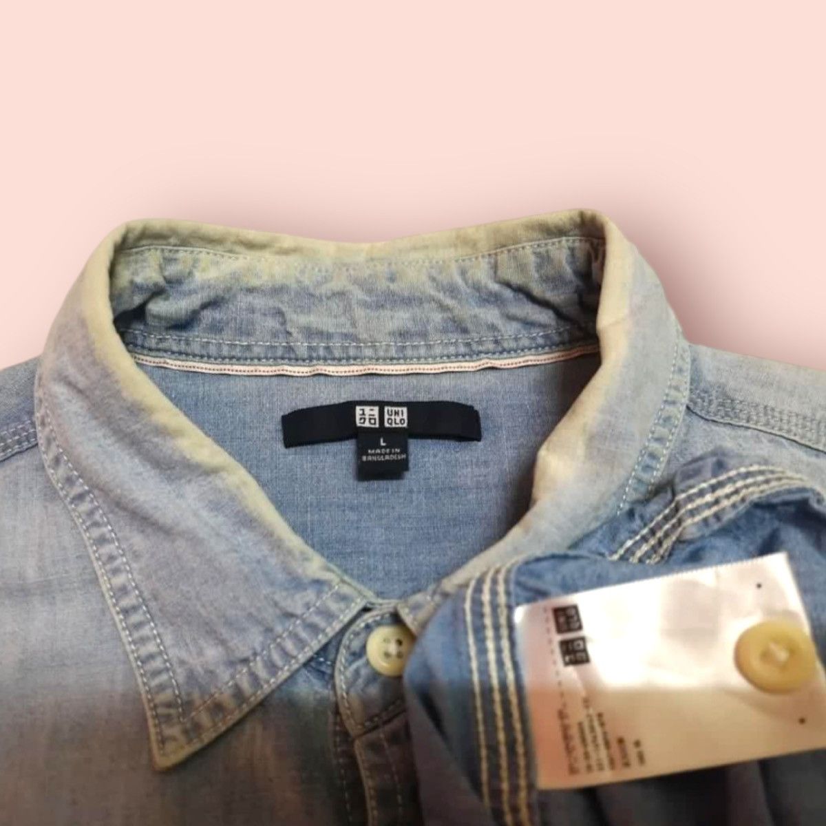 Japanese Brand × Jun Takahashi × Uniqlo VINTAGE UNIQLO DOUBLE CHEST POCKET FADED CAMBRAY SHIRT Size US L / EU 52-54 / 3 - 15 Thumbnail