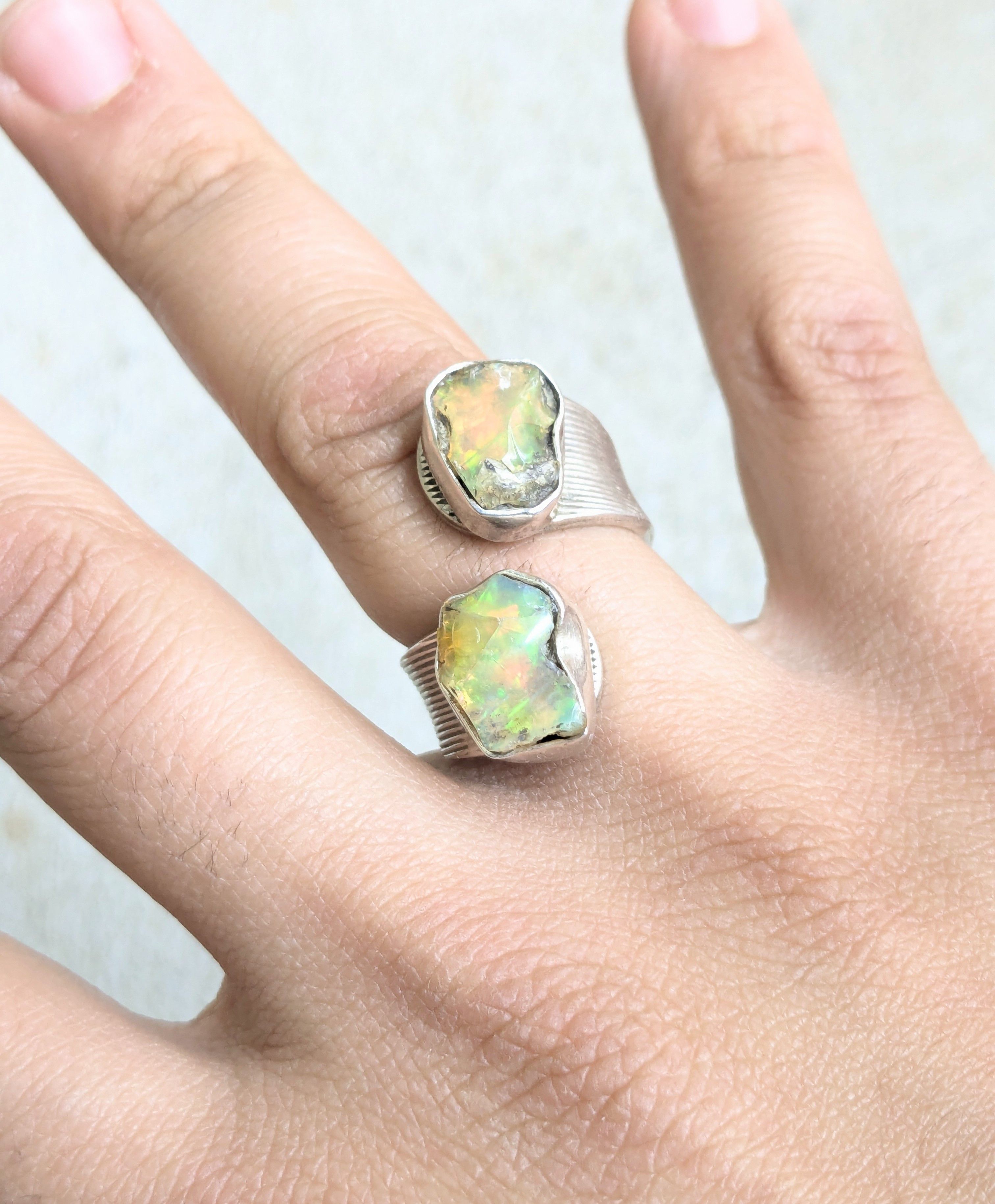 Other Vintage Sterling Silver Ring Opal 8 Bypass Adjustable Size ONE SIZE - 1 Thumbnail