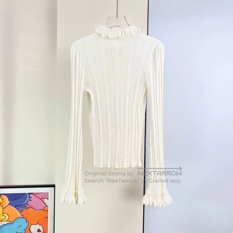 Chanel Chanel Diamond button ruffle knitted elastic shirt long sl Size XS / US 0-2 / IT 36-38 - 3 Thumbnail