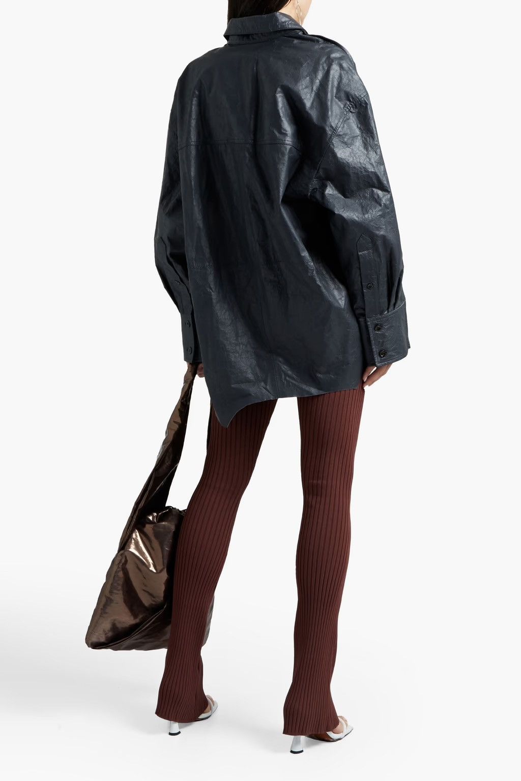 Acne Studios Acne Studios Asymmetric coated crinkled-leather shirt Size US S / EU 44-46 / 1 - 4 Thumbnail