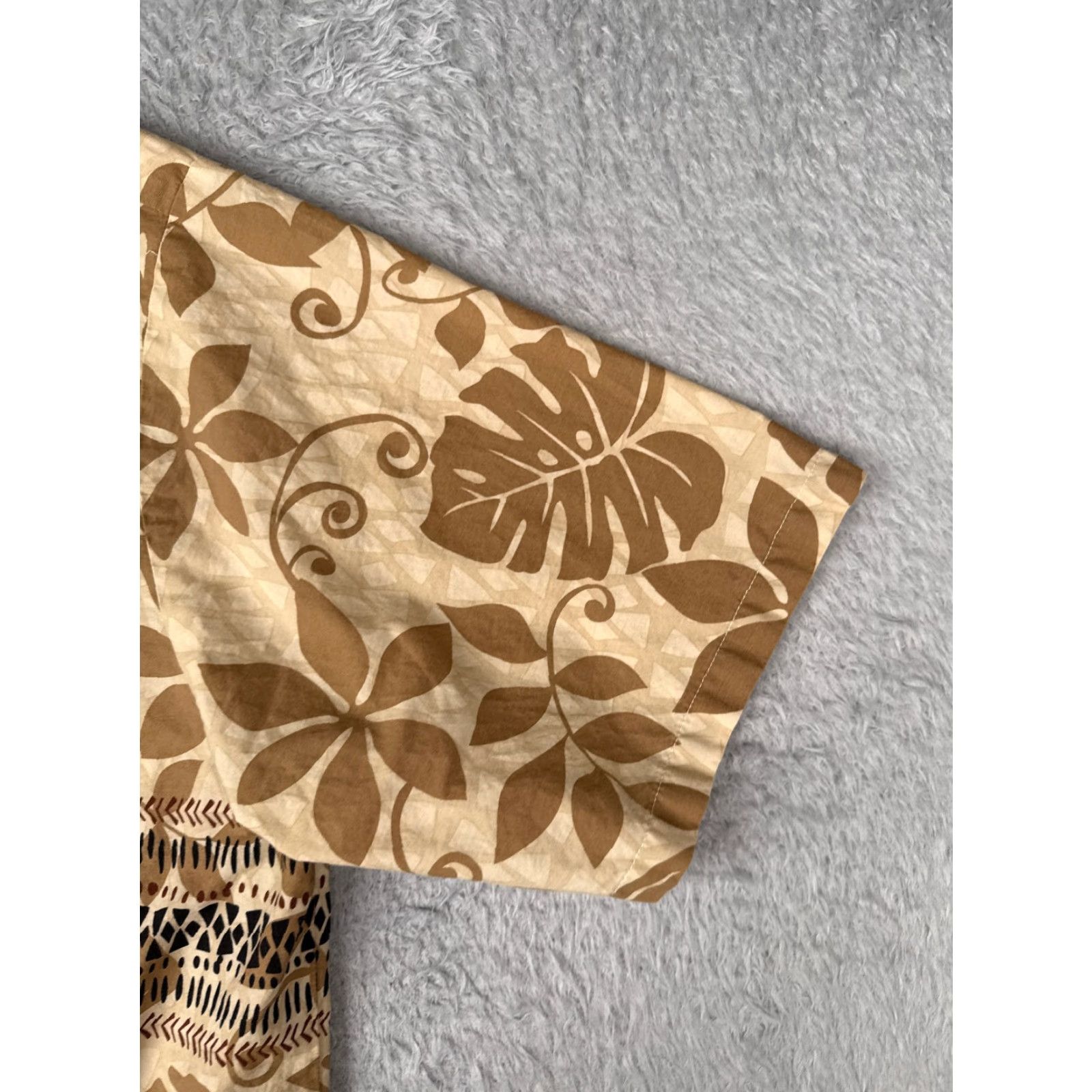 Vintage Kora Road Shirt Mens 2XL Beige Floral Leaf Hawaiian Button Up Cotton Size US XXL / EU 58 / 5 - 2 Thumbnail