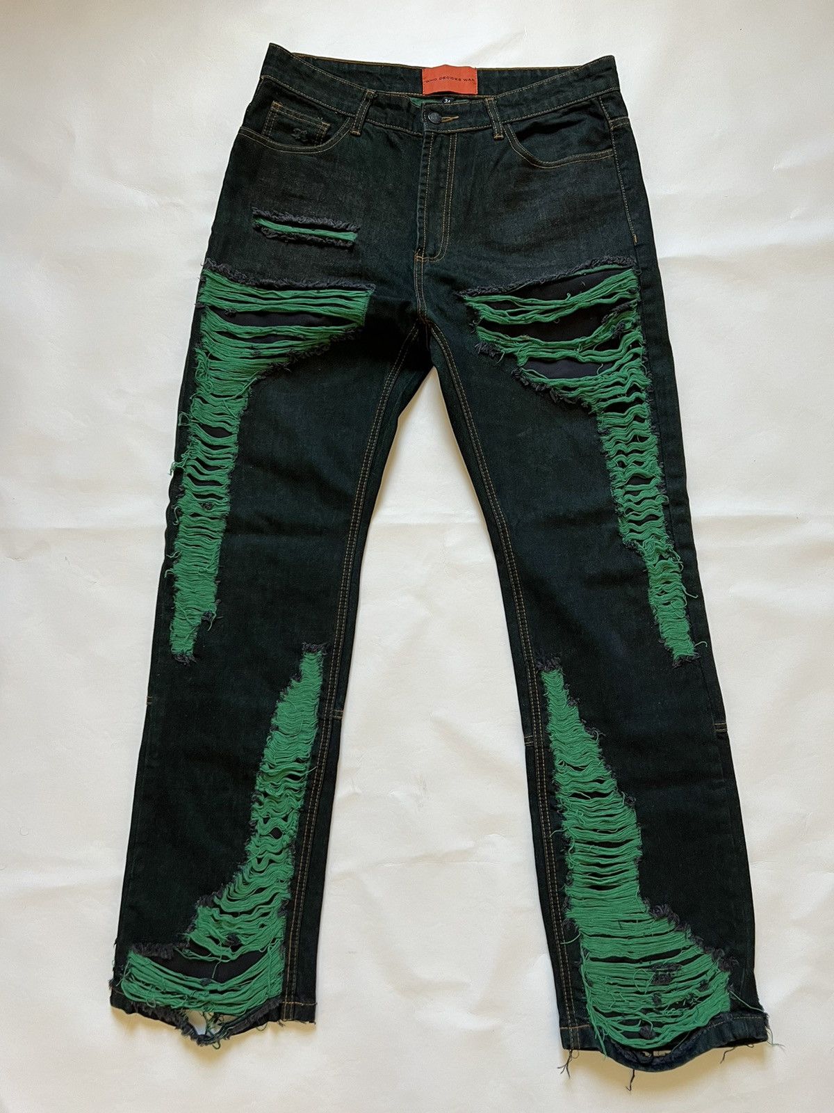image of Who Decides War Murder Bravado “Green Monster” Denim Jeans, Men's (Size 34)