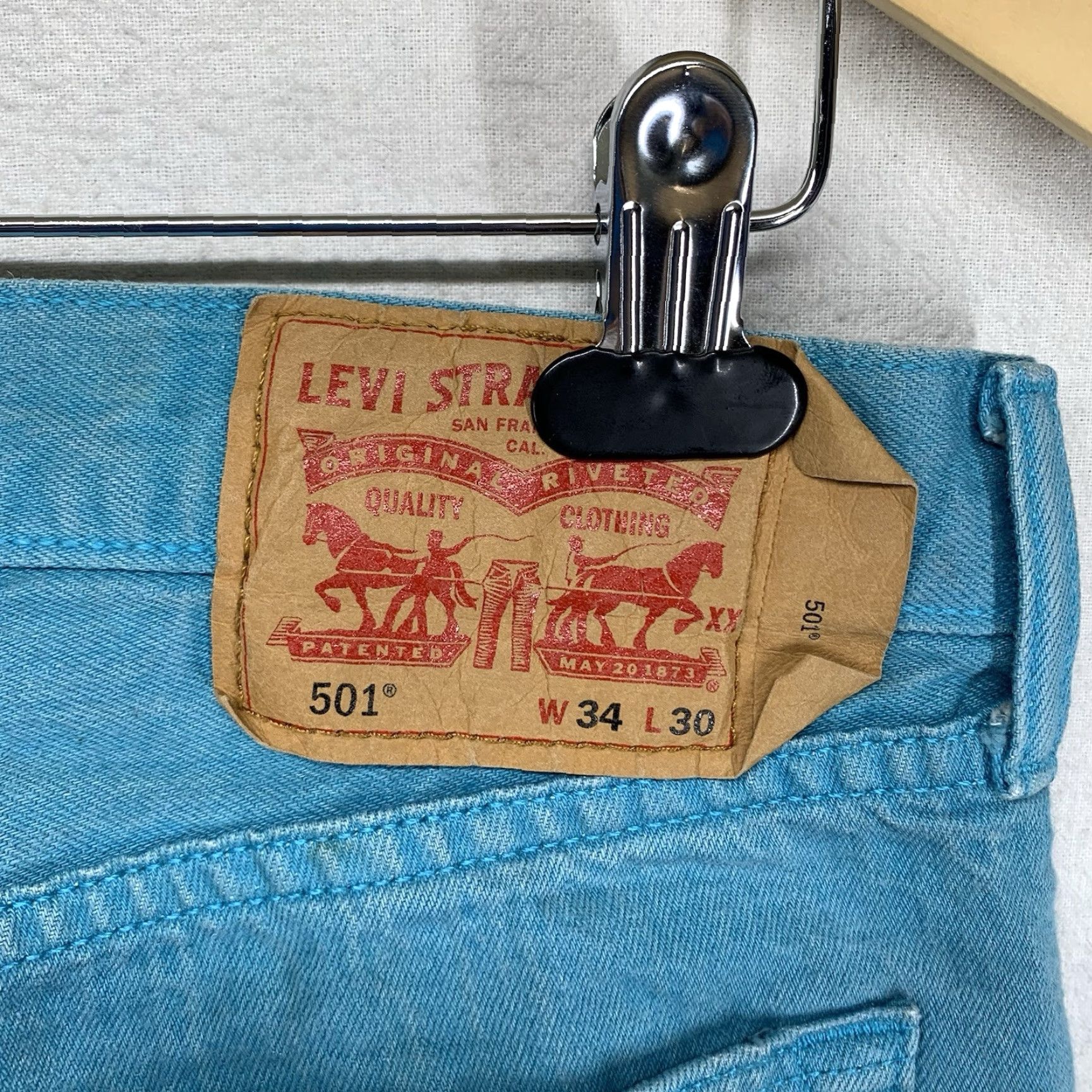 Levi's VINTAGE Levi's 501 Jeans Mens Washed Turquoise Button Fly Straight Leg 34x30 Lightweight Retro 80s 90s Size US 34 / EU 50 - 3 Thumbnail