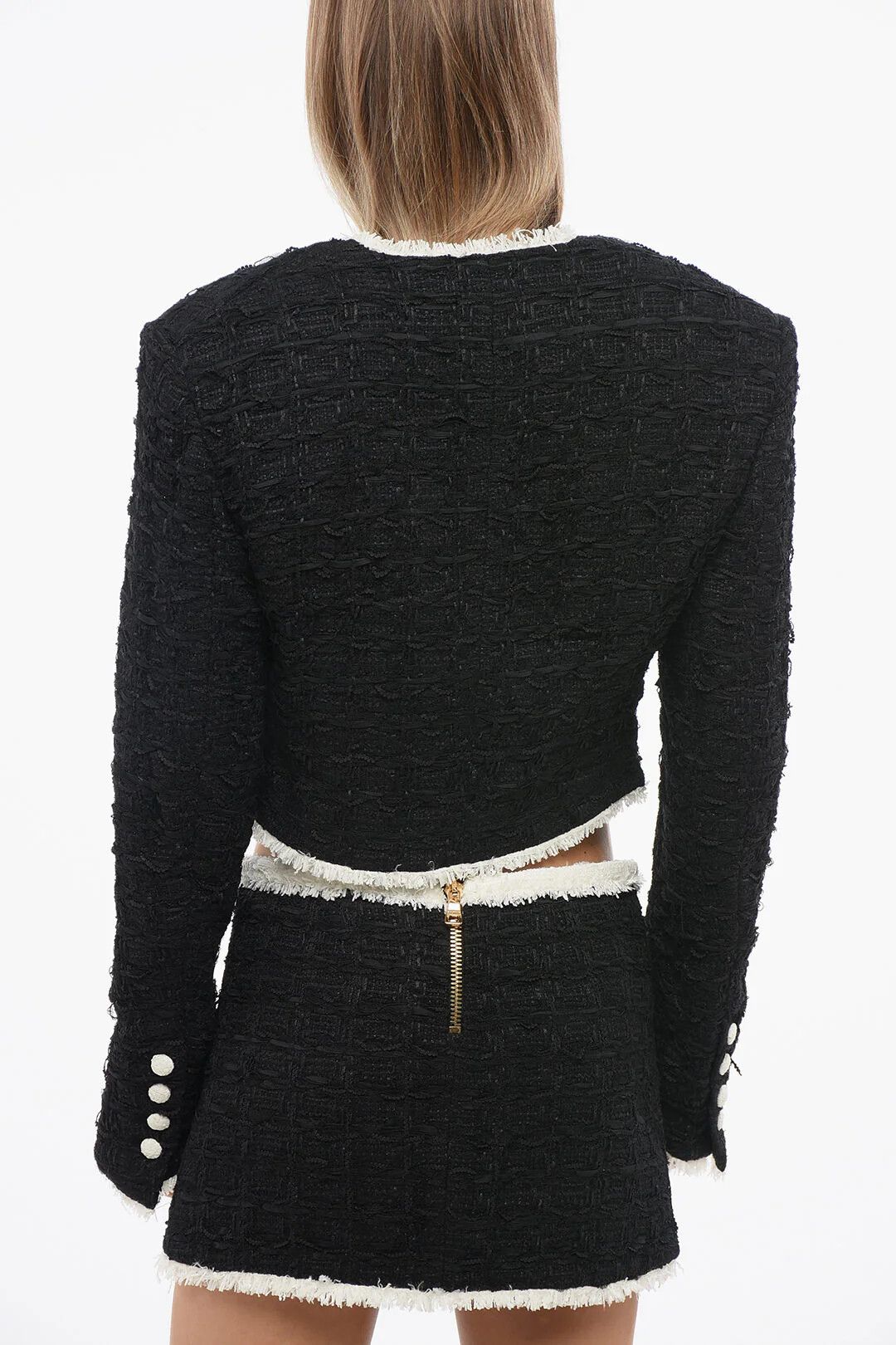 Balmain og1mm0326 Cropped Tweed Jacket in Black/White Size M / US 6-8 / IT 42-44 - 2 Thumbnail
