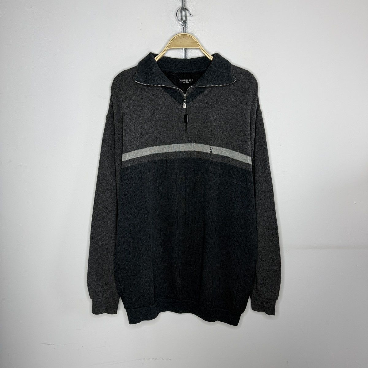 Yves Saint Laurent Vintage YSL Yves Saint Laurent Sweatshirt Half Zip Grey 90s Size US XL / EU 56 / 4 - 1 Thumbnail
