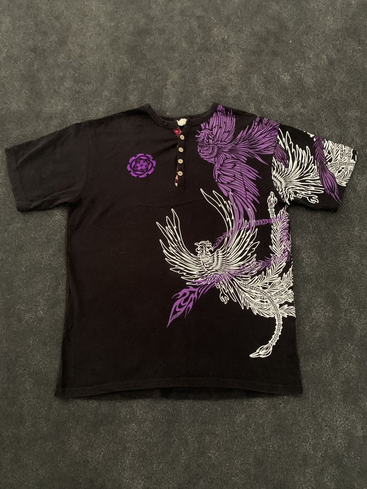 Japanese Brand Y2k Japanese Style Phoenix/Hō-ō Graphic Henley T-Shirt Size US L / EU 52-54 / 3 - 2 Thumbnail