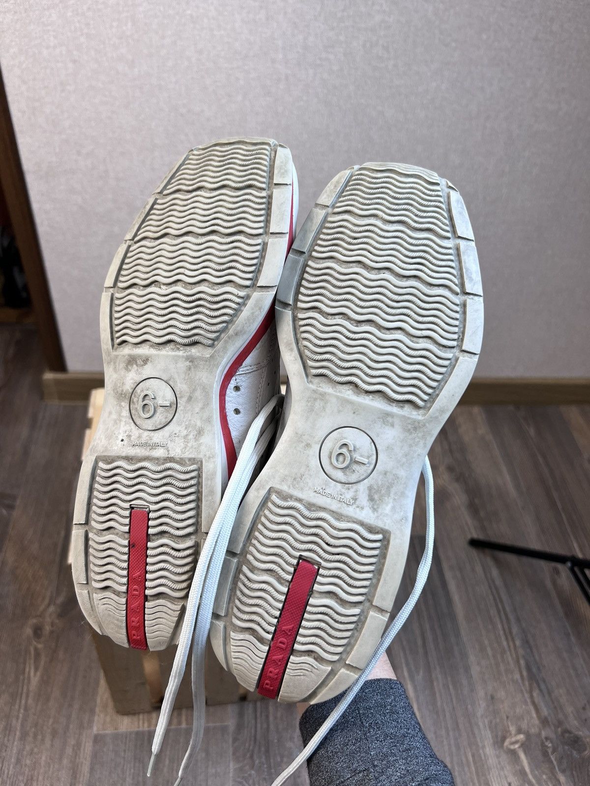 Prada Vintage Prada Red Tab Leather Sneakers Shoes White US: 6.5 Size US 6.5 / EU 39-40 - 12 Thumbnail