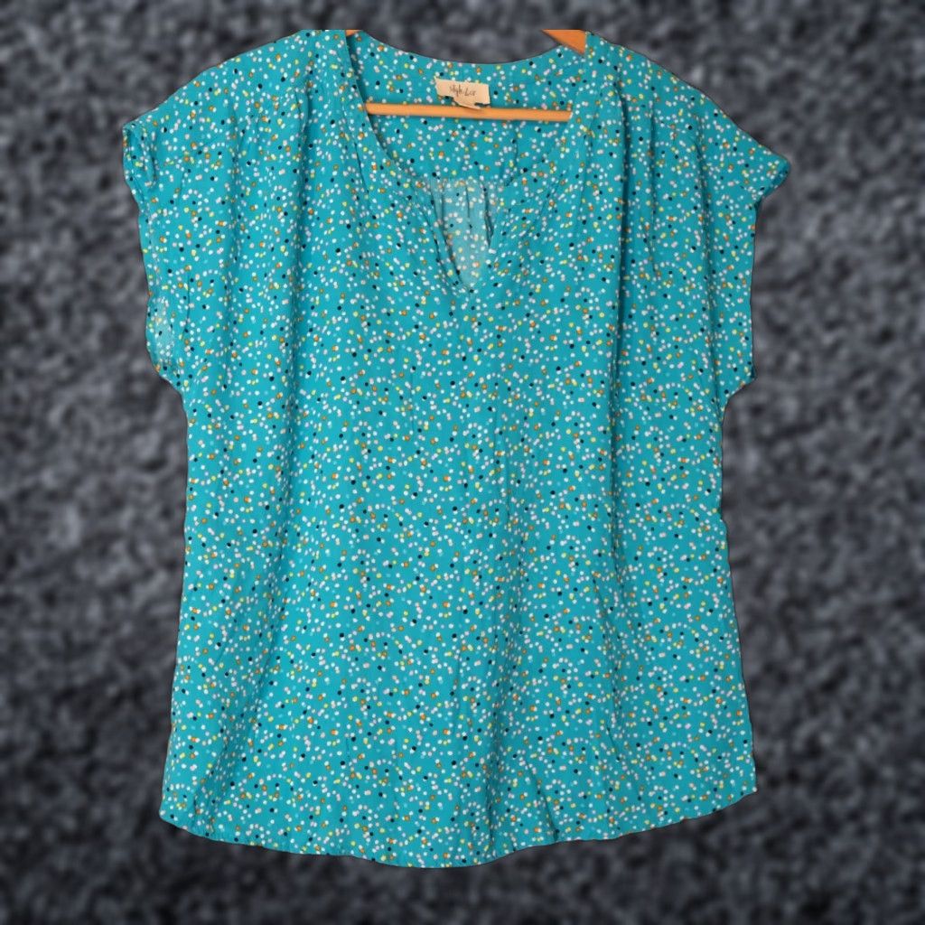 Vintage Nwot! Style & Co Short Sleeve Pullover Polka Dots Top Green Womens L Blouse Wear Casual Workwear 90s? Size L / US 10 / IT 46 - 1 Thumbnail