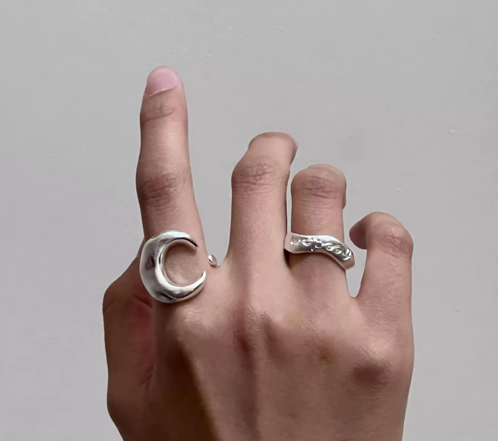 Jewelry Silver Crescent Moon Open Ring, Adjustable Silver Rings Size ONE SIZE - 3 Thumbnail