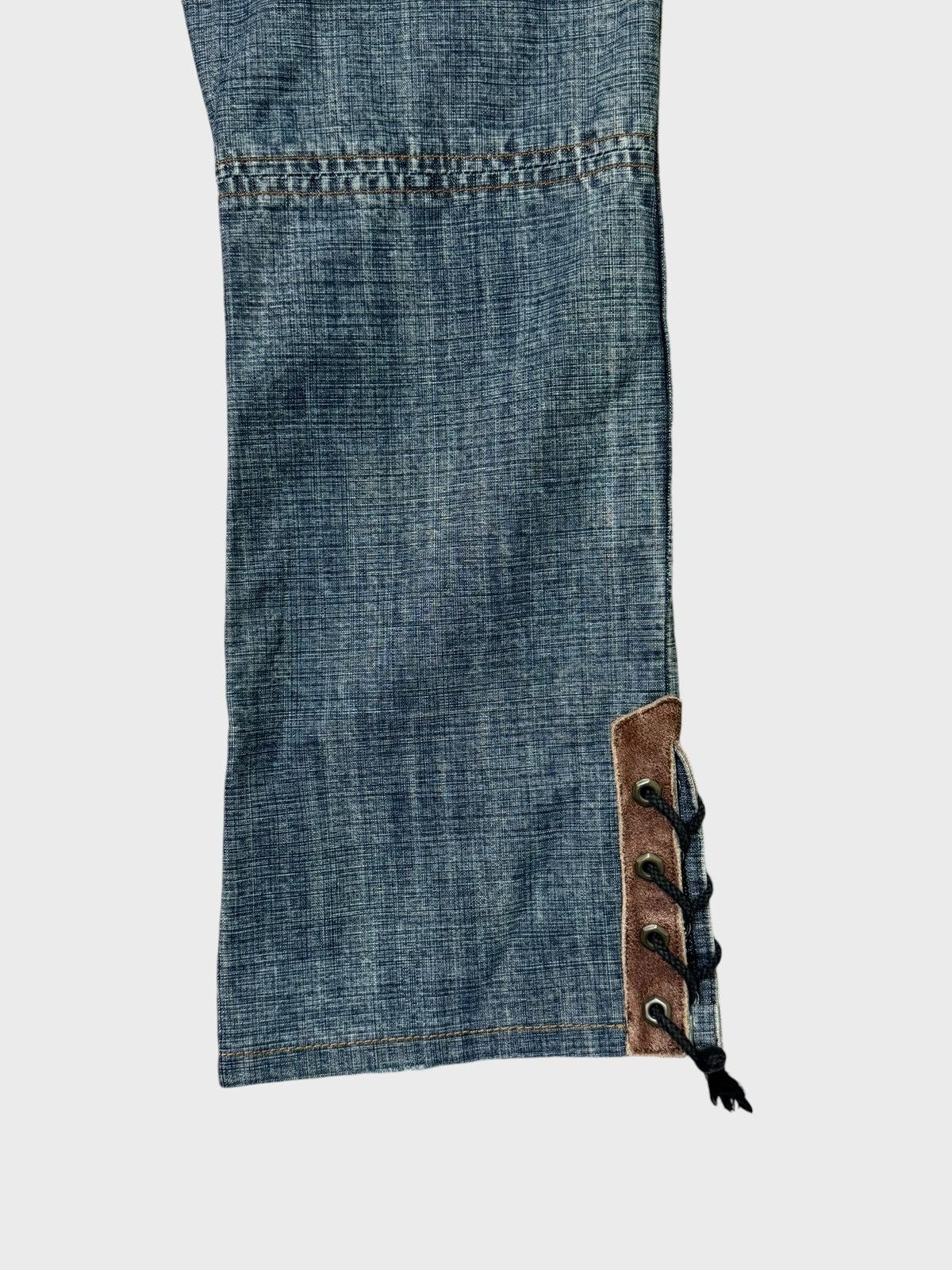 Japanese Brand Flare CHIKAKO ROEN Leather Double Laced Low Rise Denim jeans Size US 29 - 14 Thumbnail