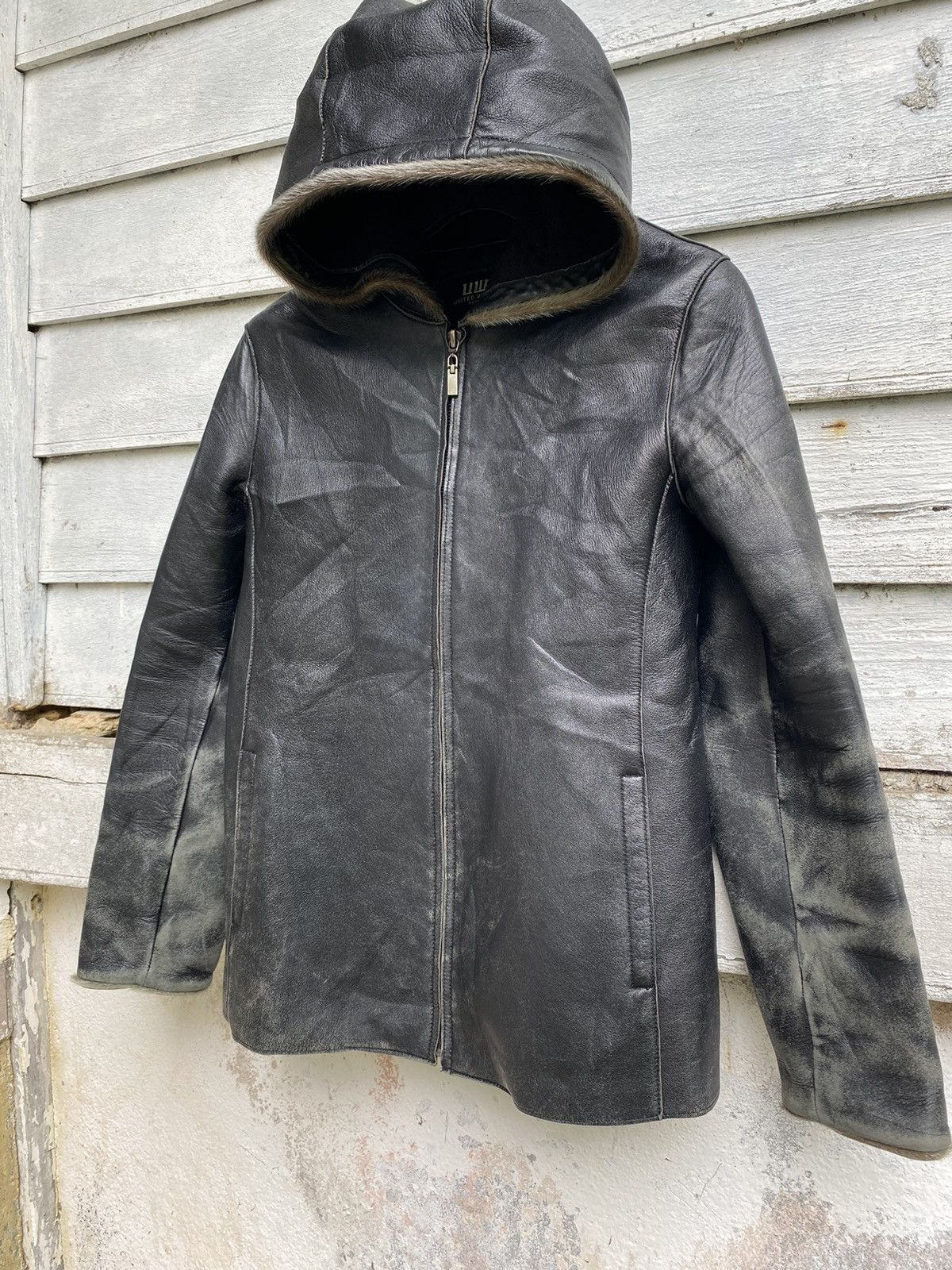 Genuine Leather United Worker Republic (UWR) Fur Lining Leather Hoodie JKT Size US S / EU 44-46 / 1 - 2 Thumbnail