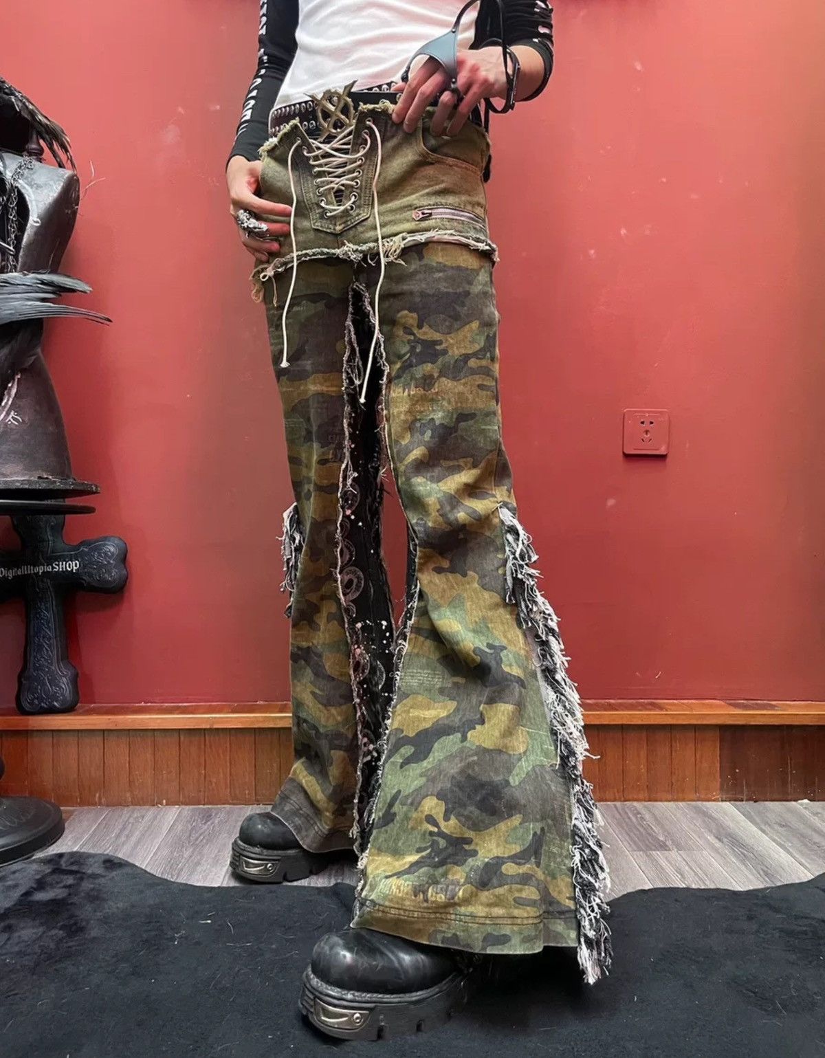 パンツ Share spirit lace up denim pants lgb Japanese Brand × Le Grande Bleu (L.G.B.) japanese brand punk camo