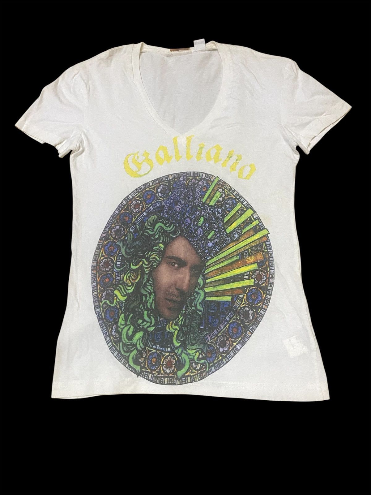 John Galliano Face Overprint V Neck T Shirt