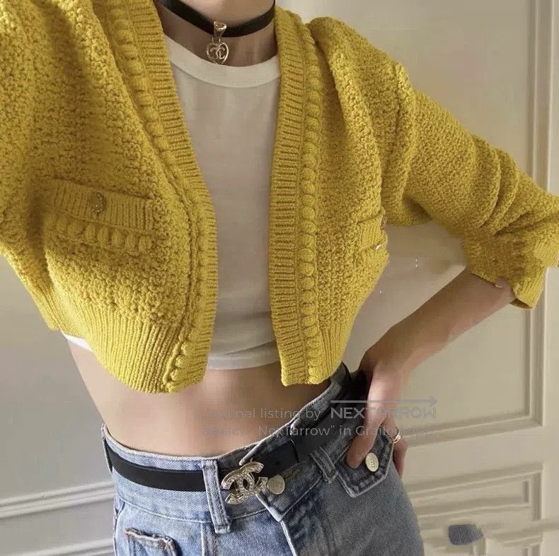 Chanel Lemon yellow short knitted cardigan coat