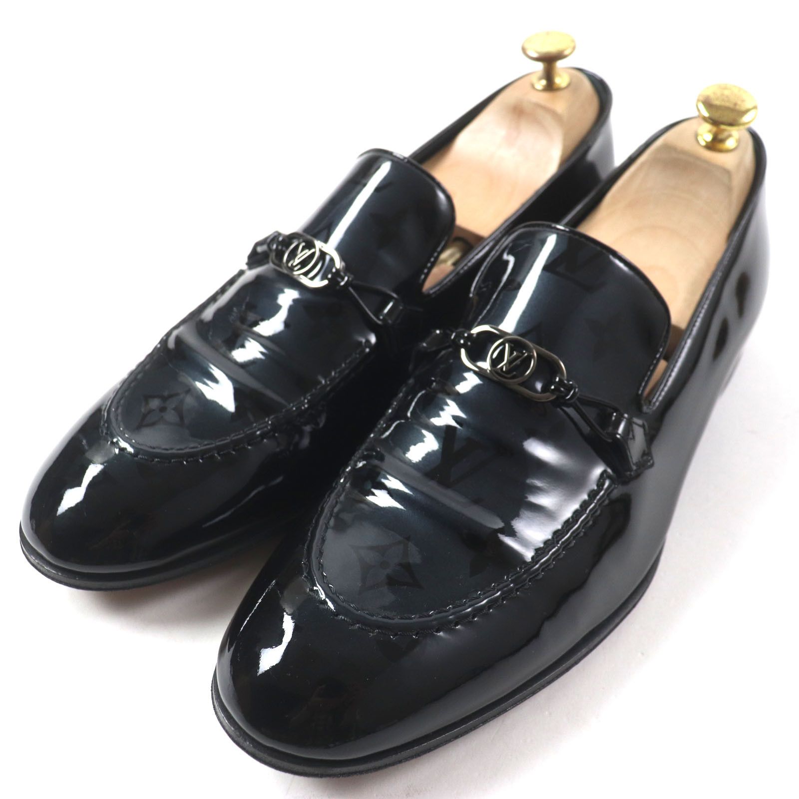Louis Vuitton Louis Vuitton Lv Club Monogram Patent Leather Loafers Leather Shoes in Black, Men's