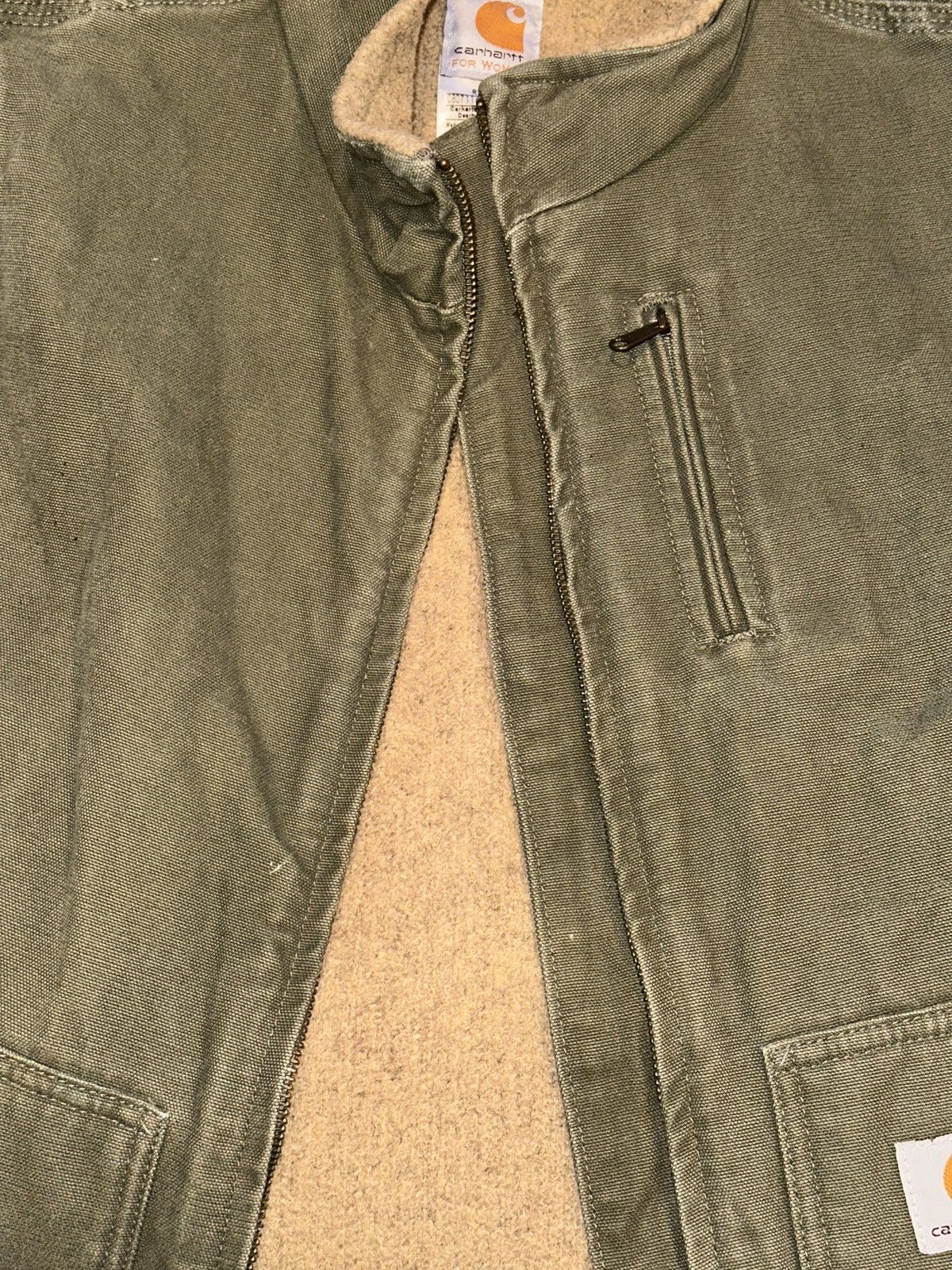 Carhartt CARHARTT WV001 LOV SHERPA LINED CANVAS VEST OLIVE GREEN LRG Size L / US 10 / IT 46 - 6 Thumbnail