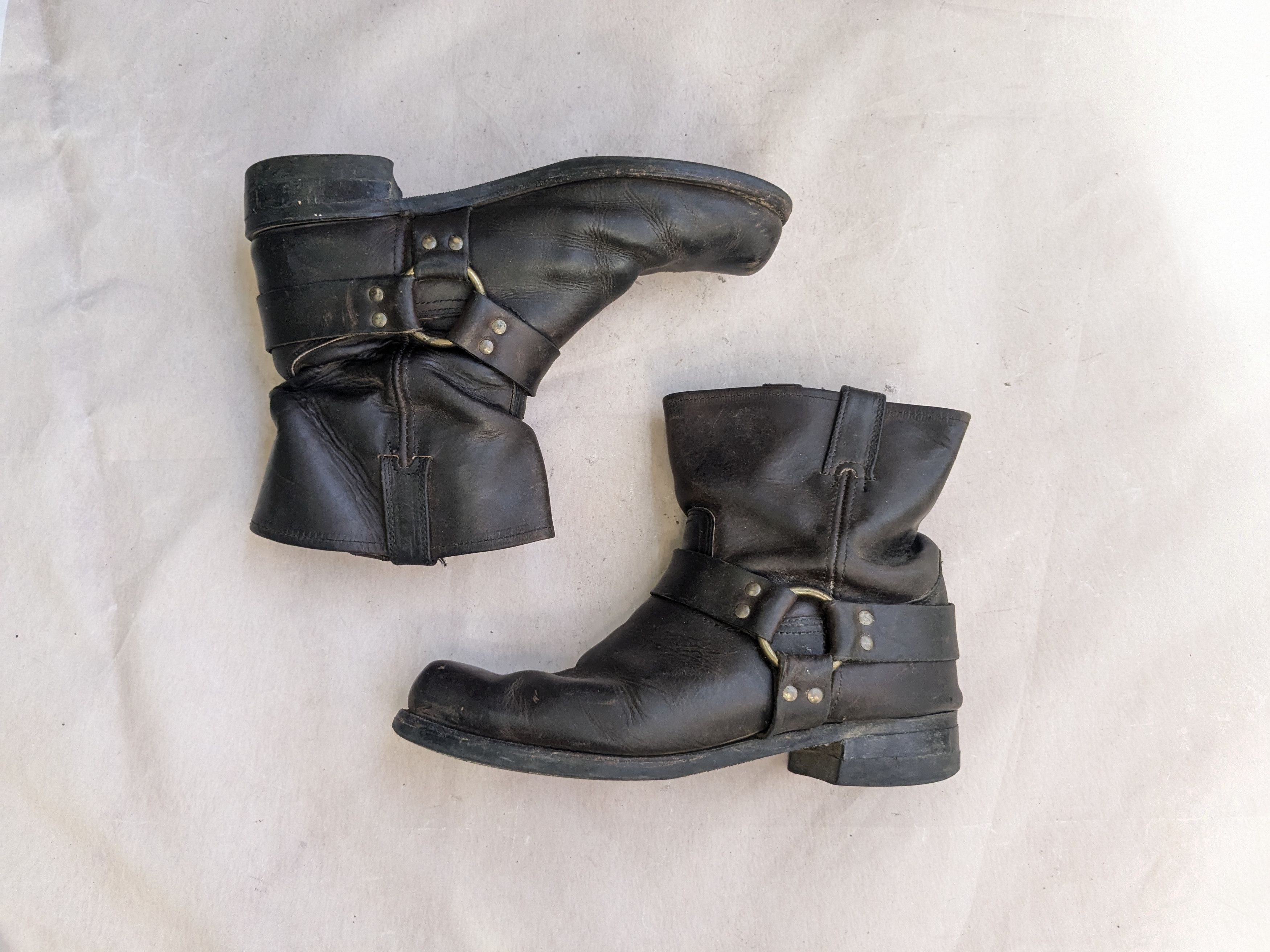Frye Harness Brown Leather 13 Leather Buckle Punk Shoes, Men's