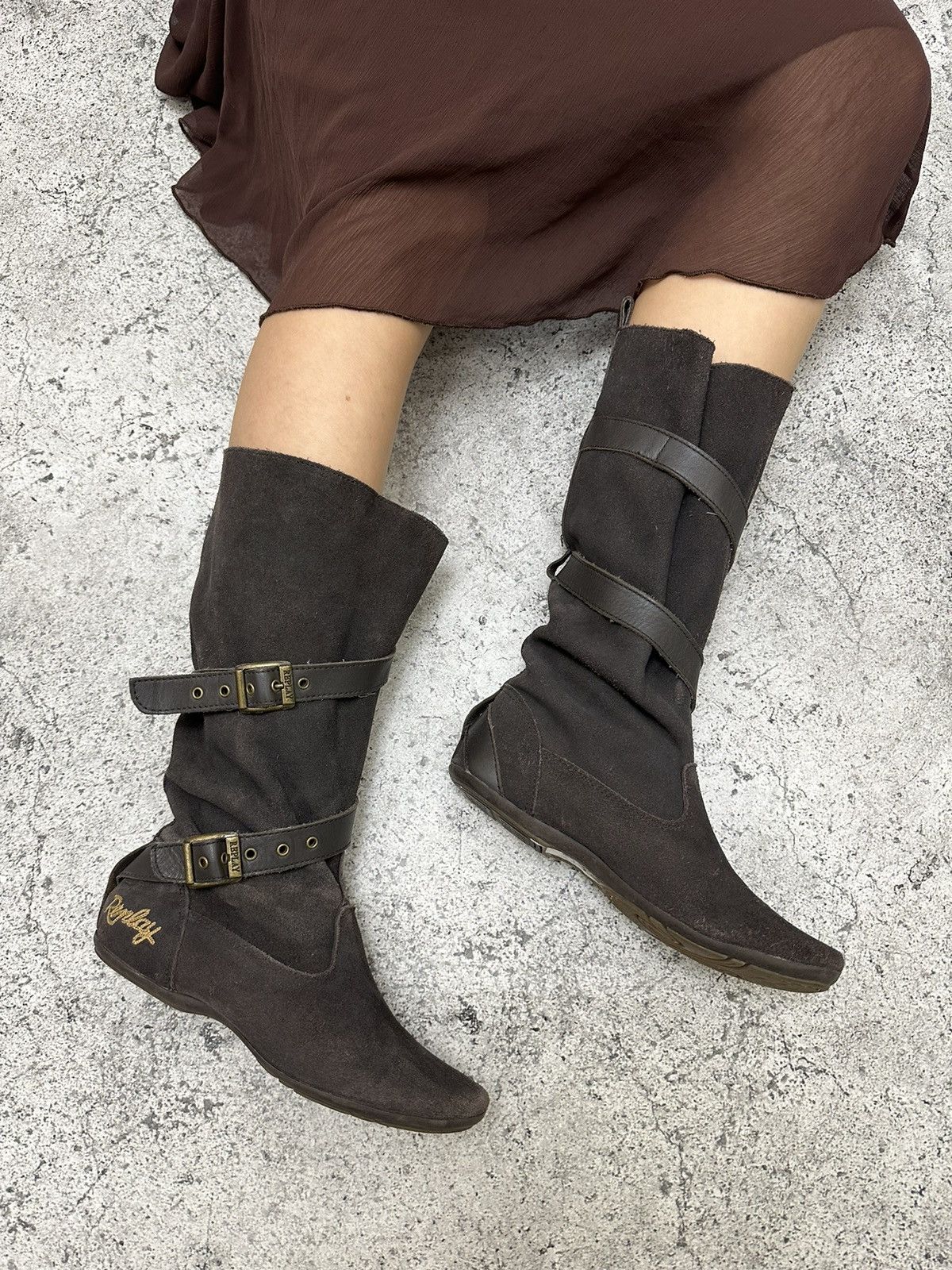 image of Avant Garde x Vintage High Boxer Boots Made Italy Moto Biker Shoes Core in Grey, Women's (Size 7)