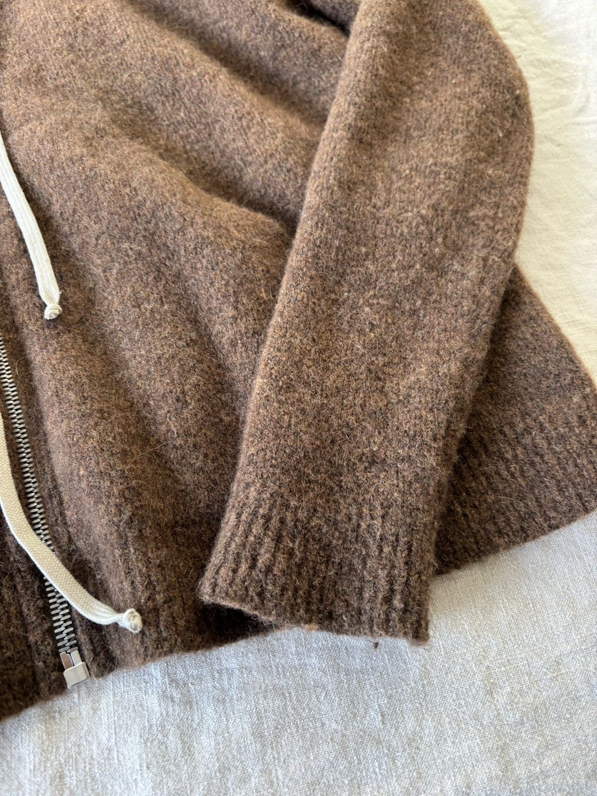 Rick Owens FW24 brown alpaca wool knit zip hoodie