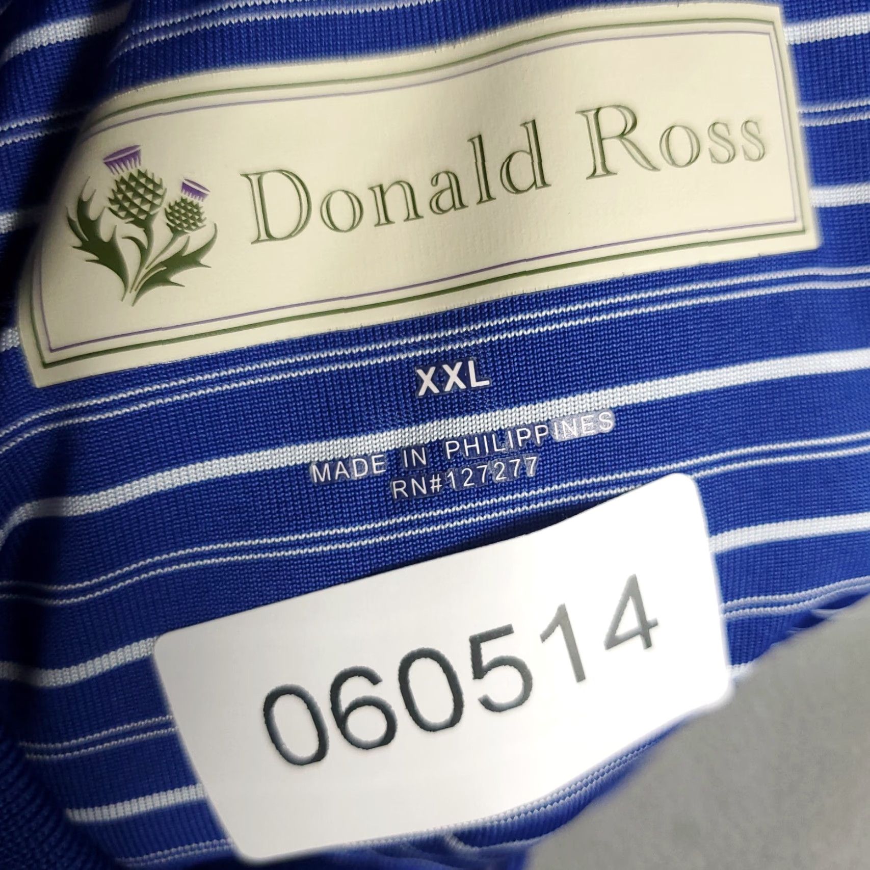 Vintage Donald Ross Polo Shirt Mens 2XL Blue Striped Golf Short Sleeve Shirt Size US XXL / EU 58 / 5 - 7 Thumbnail