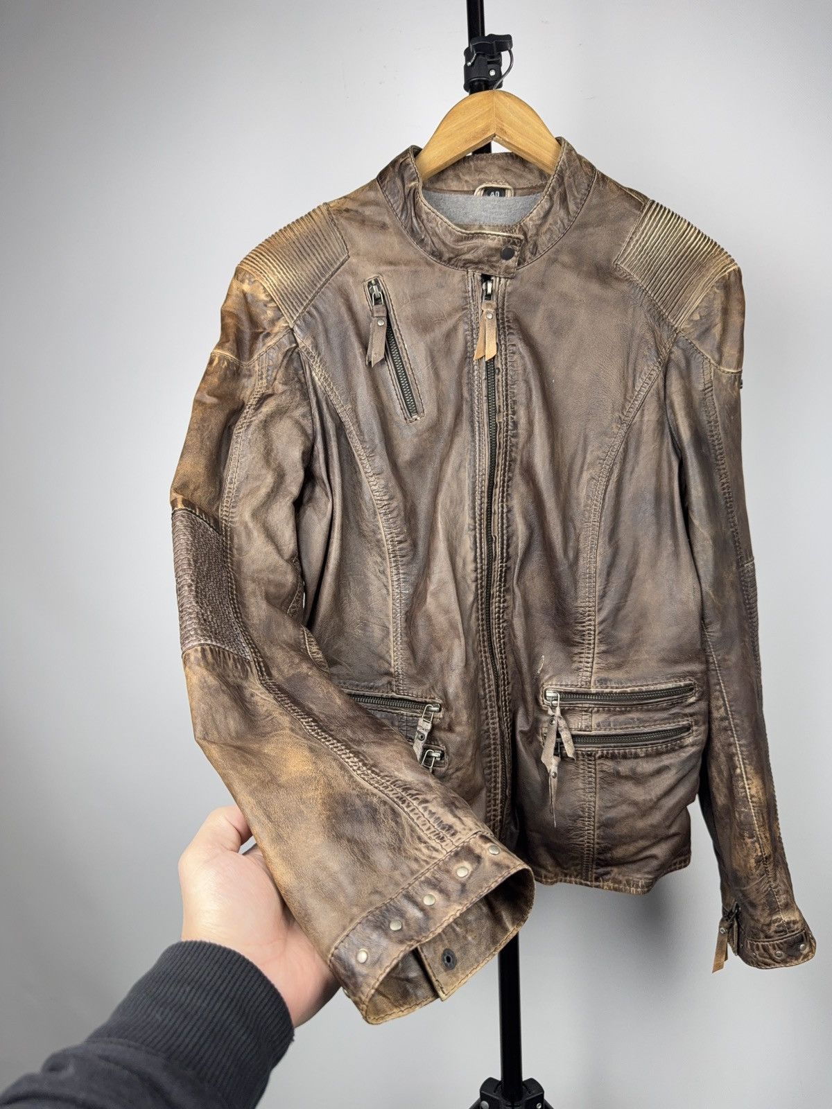 Genuine Leather Vintage 00s Brown Leather Moto Biker Jacket Distressed Style Size US S / EU 44-46 / 1 - 5 Thumbnail