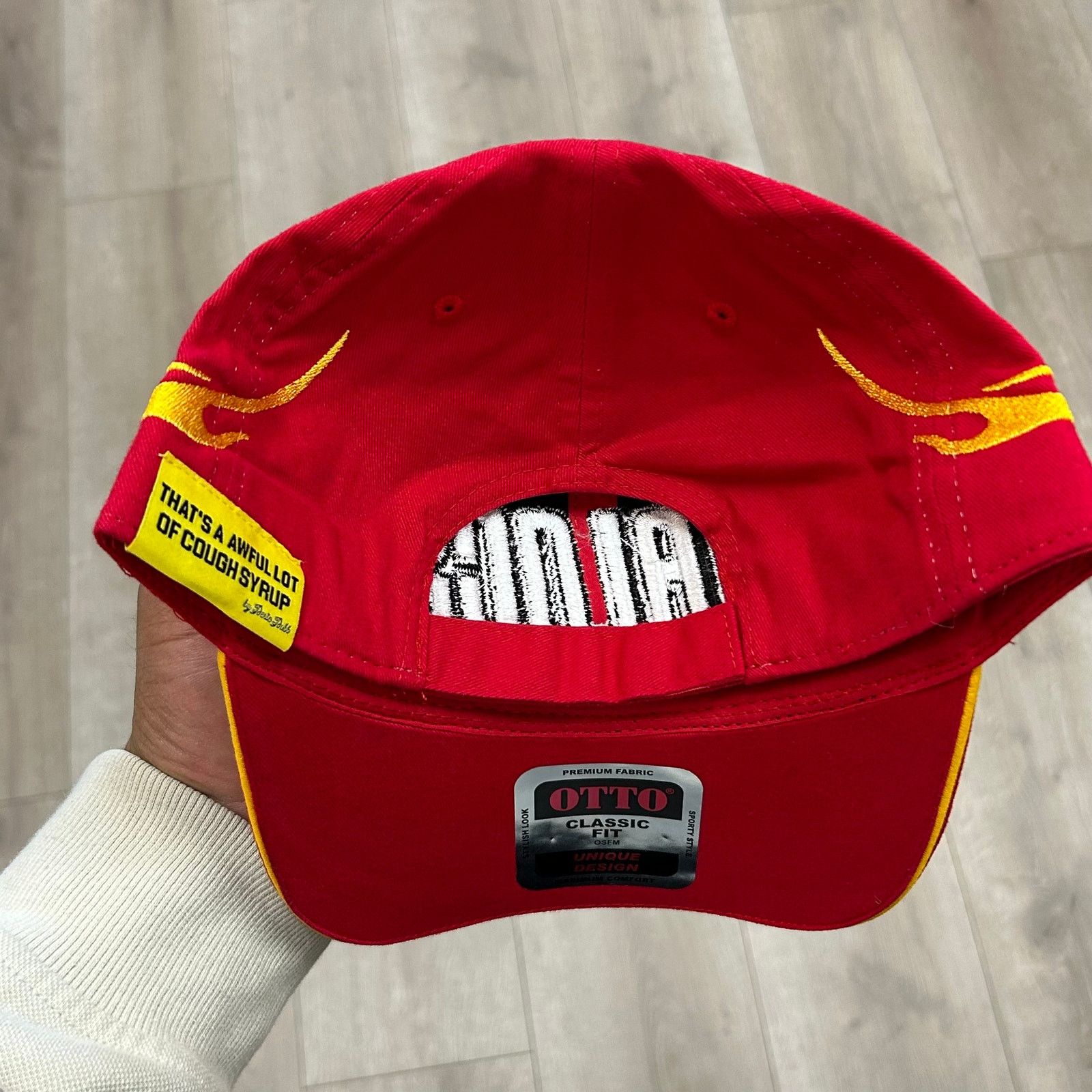 Supreme Thats A Awful Lot Of Cough Syrup Red Flame Racing Hat Cap Size ONE SIZE - 4 Thumbnail