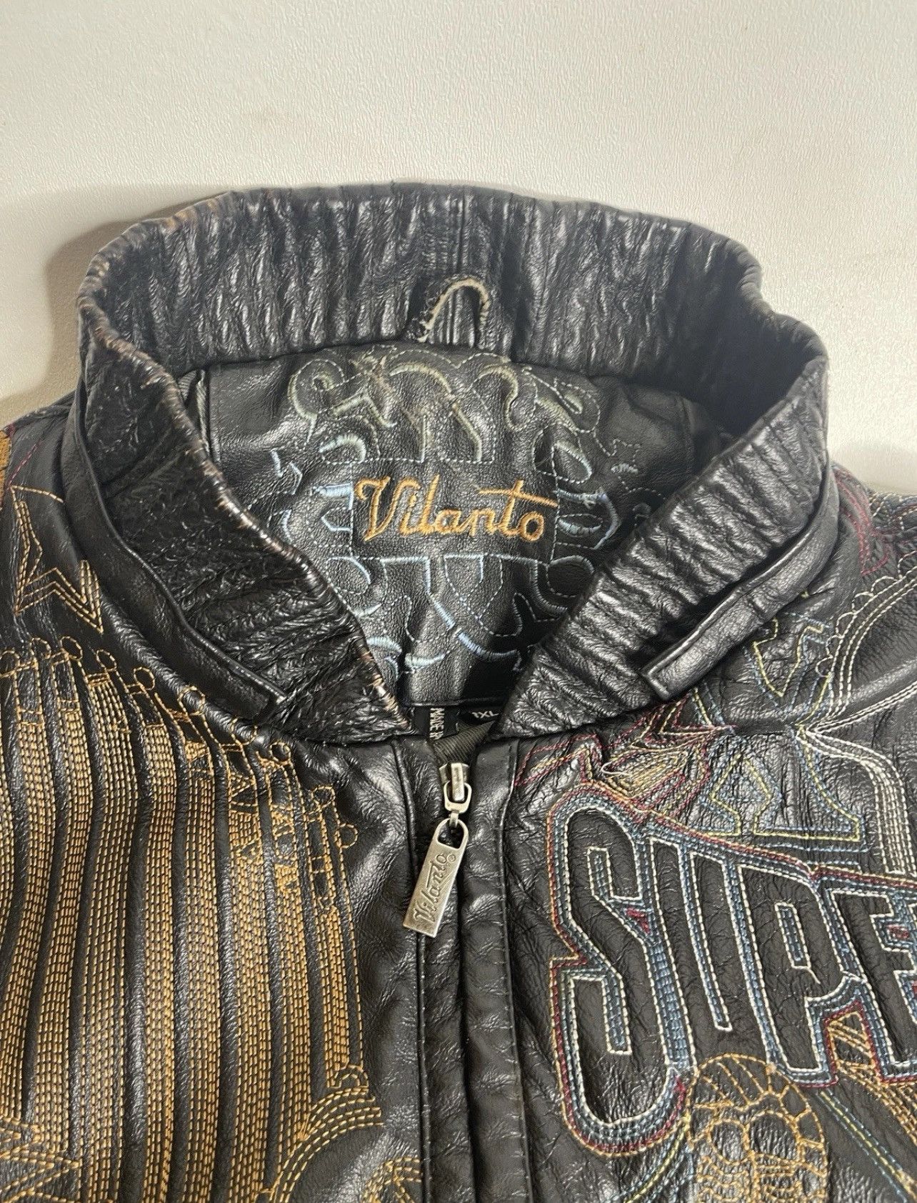 Vintage Vilanto Leather Jacket AOP 3XL Super Bowl World Series Size US XXL / EU 58 / 5 - 2 Thumbnail