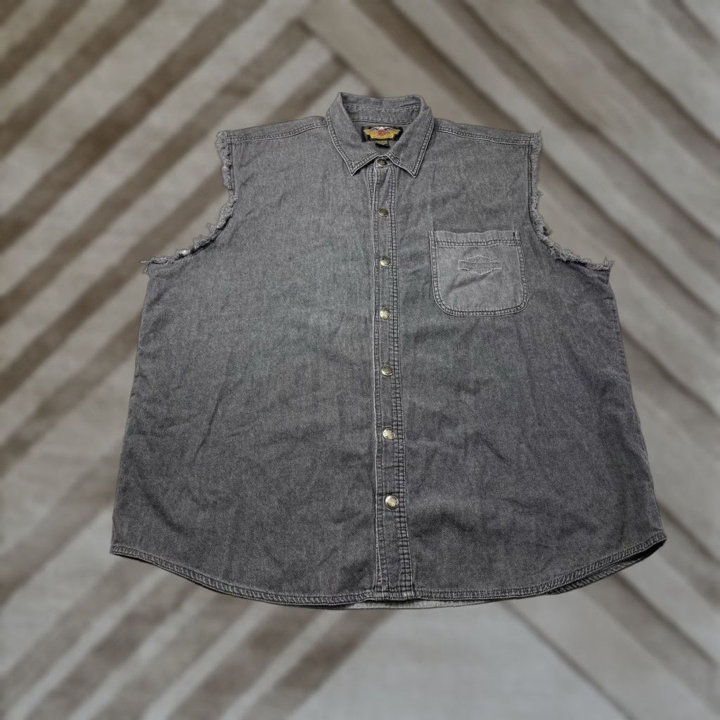 Harley Davidson VINTAGE Harley-Davidson Mens XXL Shirt Sleeveless Snap Buttons Biker Gray Motor Size US XXL / EU 58 / 5 - 1 Thumbnail
