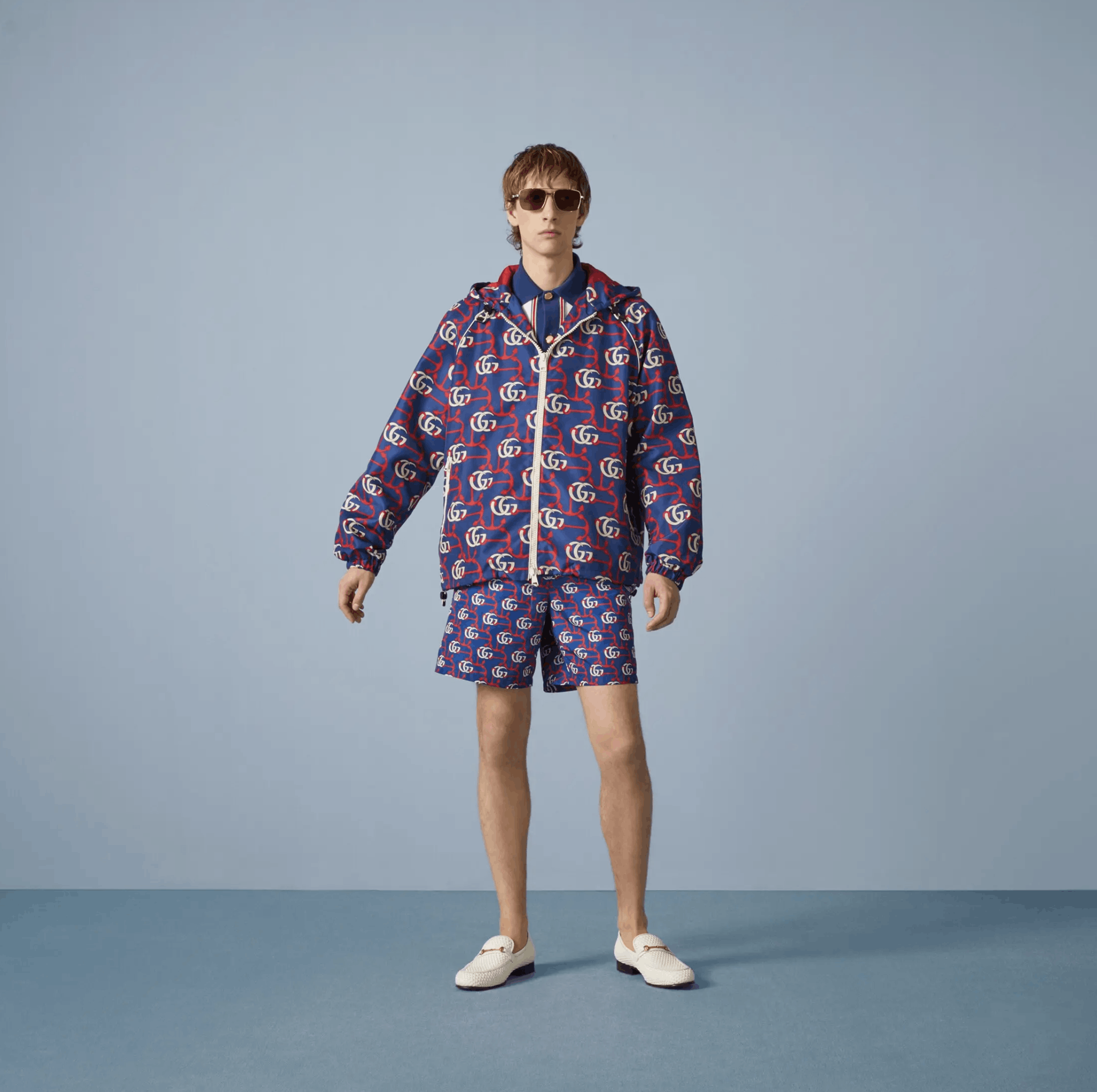 Gucci 52 XL - Gucci Double G Anchor Print Jacket Hooded Red Blue Size US L / EU 52-54 / 3 - 5 Thumbnail
