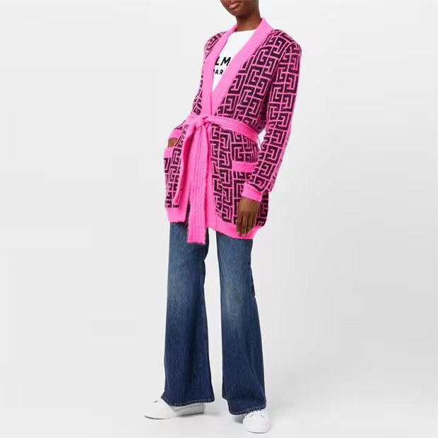 Balmain o1g2r1mq0924 Mohair Cardigan in Rose & Noir Size S / US 4 / IT 40 - 4 Thumbnail