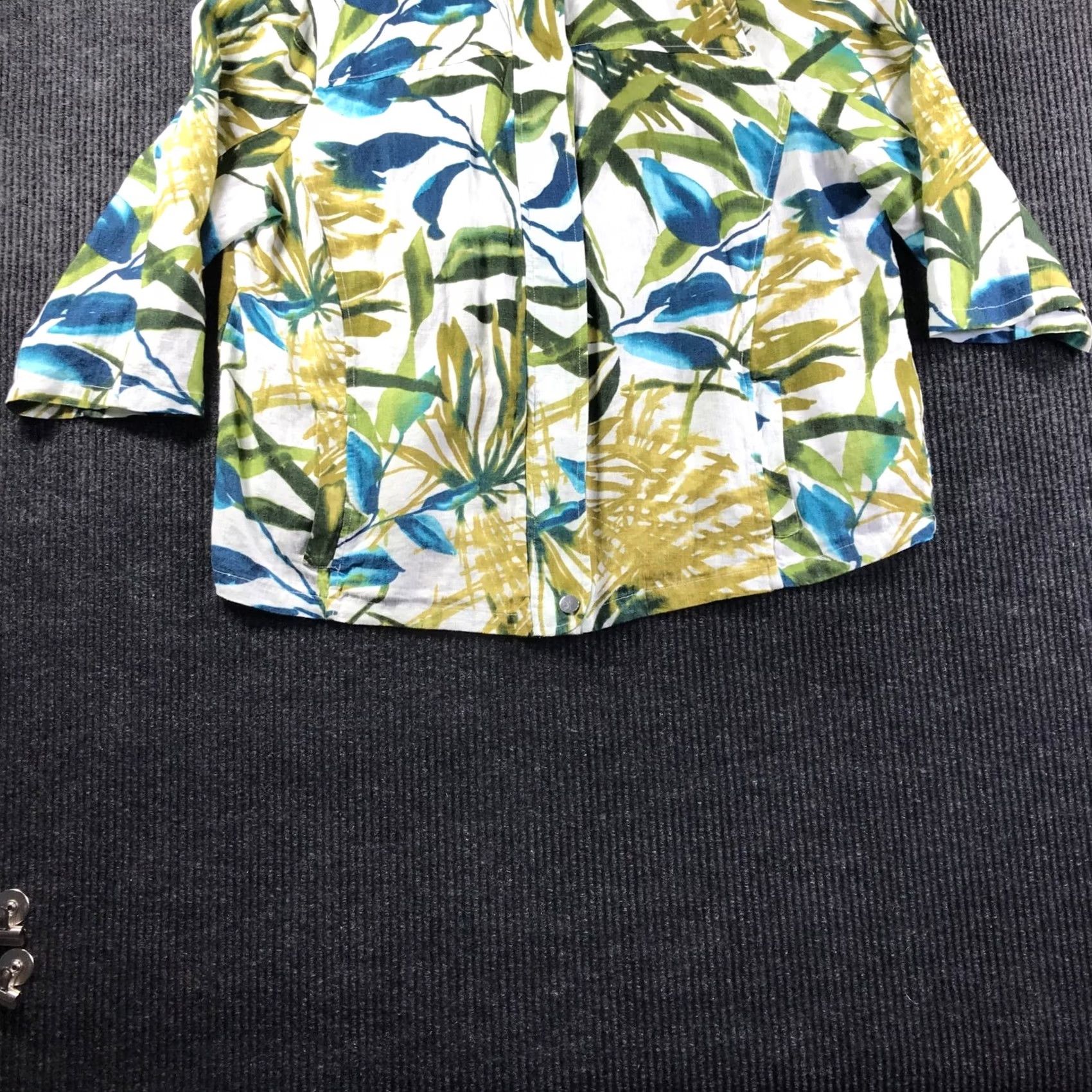 Vintage Chico's Chicos Tropical Leaf Print Linen Blend Jacket Green Blue White Sz 20W NWT Shorts Sleeve Floral Plus Size Womens Jacket Size 3XL / US 20-22 - 3 Thumbnail