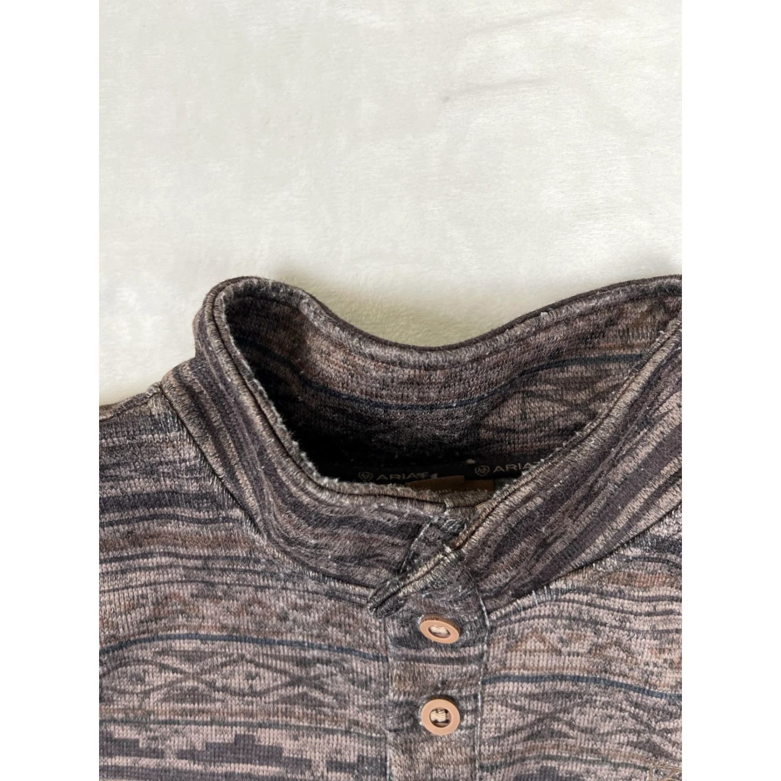 Ariat Ariat Sweatshirt Mens 2XL Brown Fleece Lined Henley Western Aztec Pullover Size US XXL / EU 58 / 5 - 7 Thumbnail