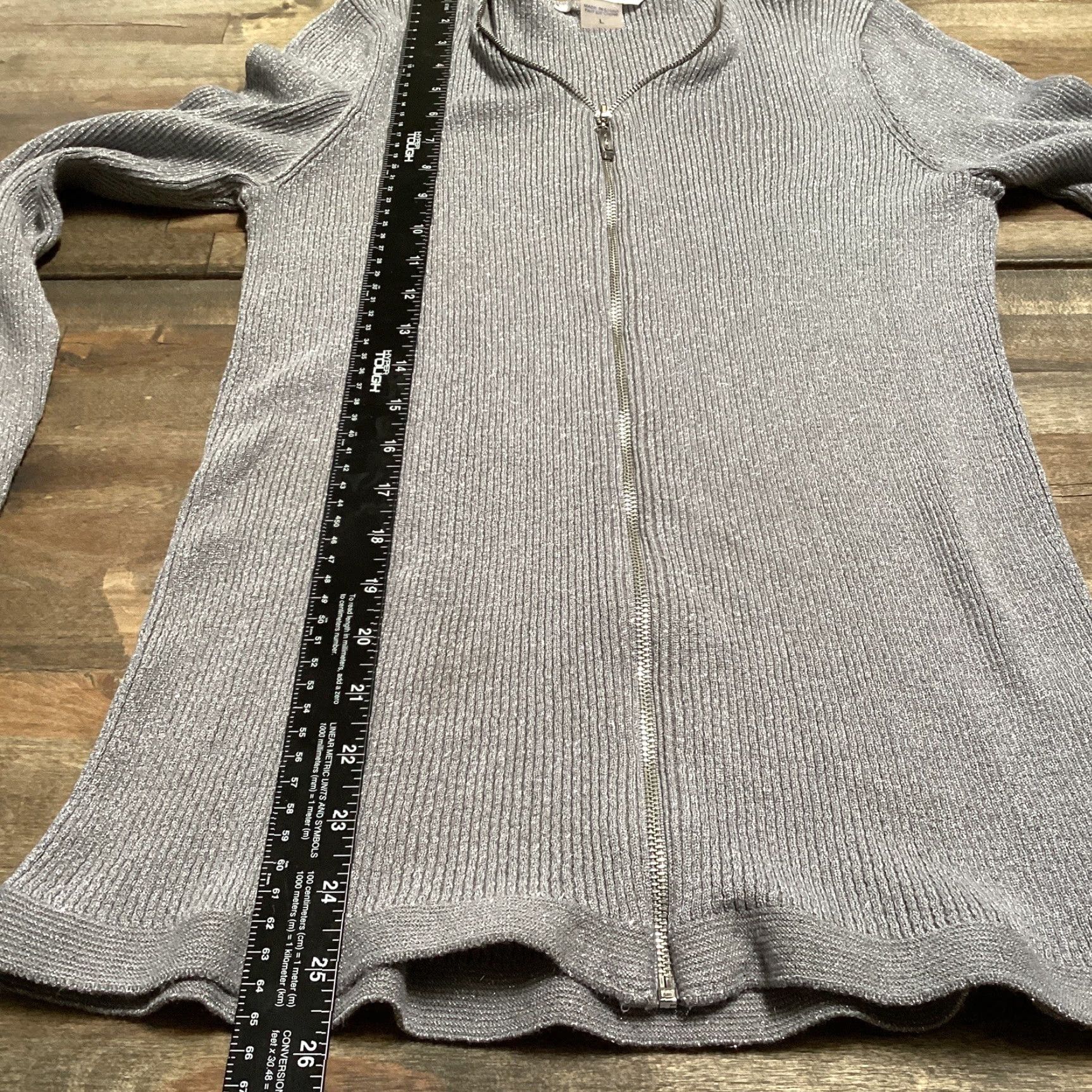 Vintage Nygard Sweater Women L Silver Metallic Knit Ribbed Fitted Long Sleeve Full Zip Size L / US 10 / IT 46 - 5 Thumbnail