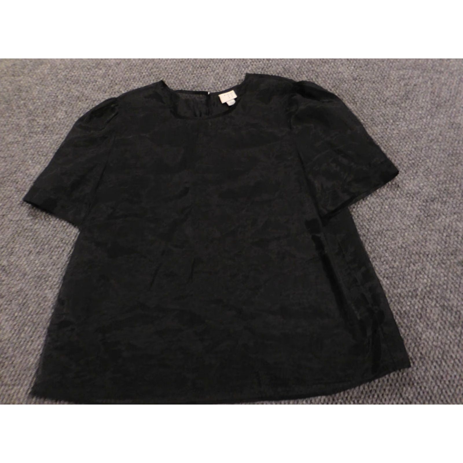 Vintage A New Day Blouse Shirt Womens Large L Black Sheer Round Neck Pullover Casual Button Bas ic Polyester Regular Down 90s? Size L / US 10 / IT 46 - 4 Thumbnail
